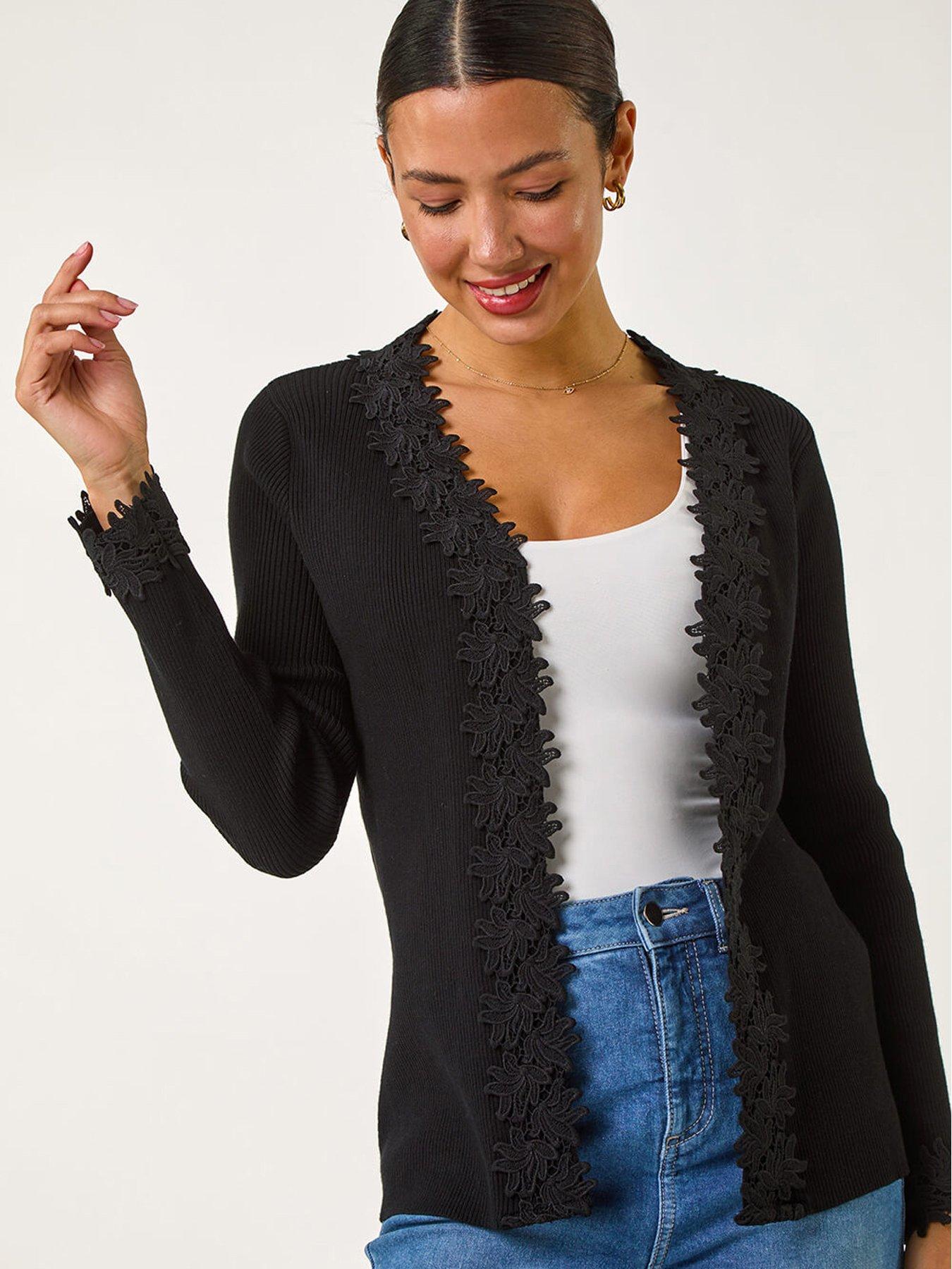 undefined Lace Trim Knit Cardigan - Black