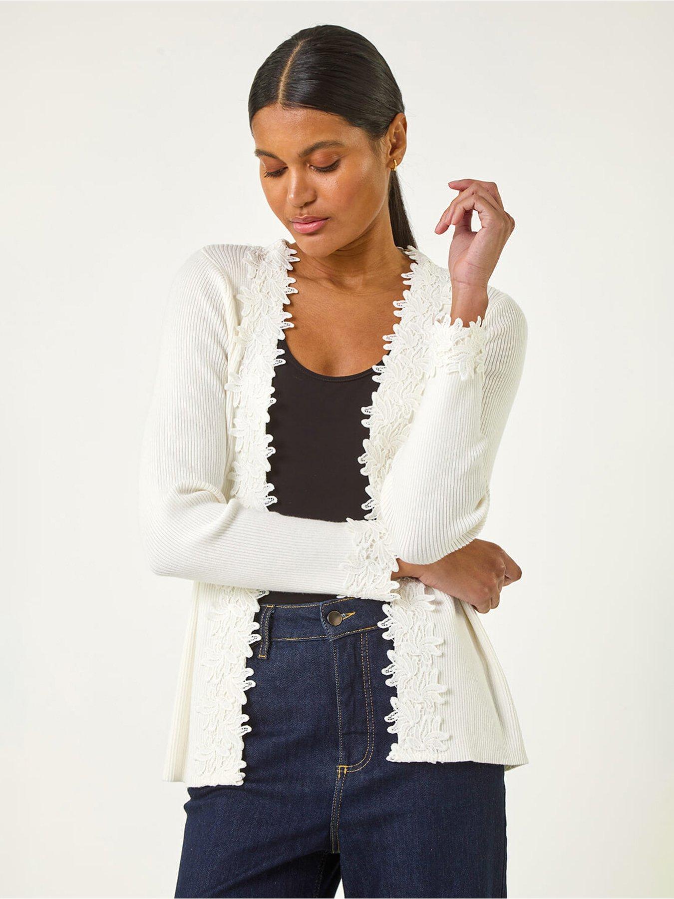  image of roman-lace-trim-knit-cardigan-ivory