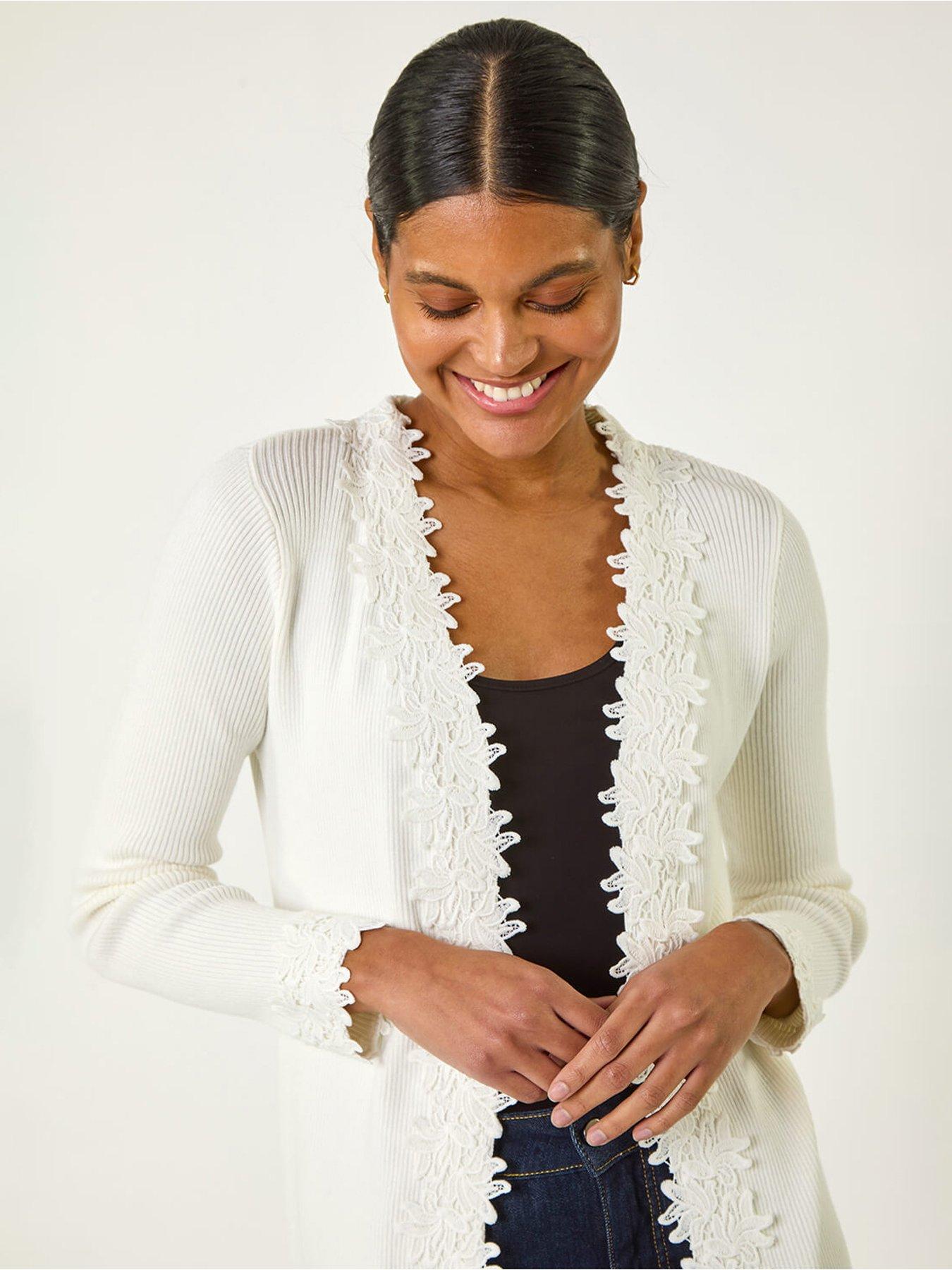  image of roman-lace-trim-knit-cardigan-ivory
