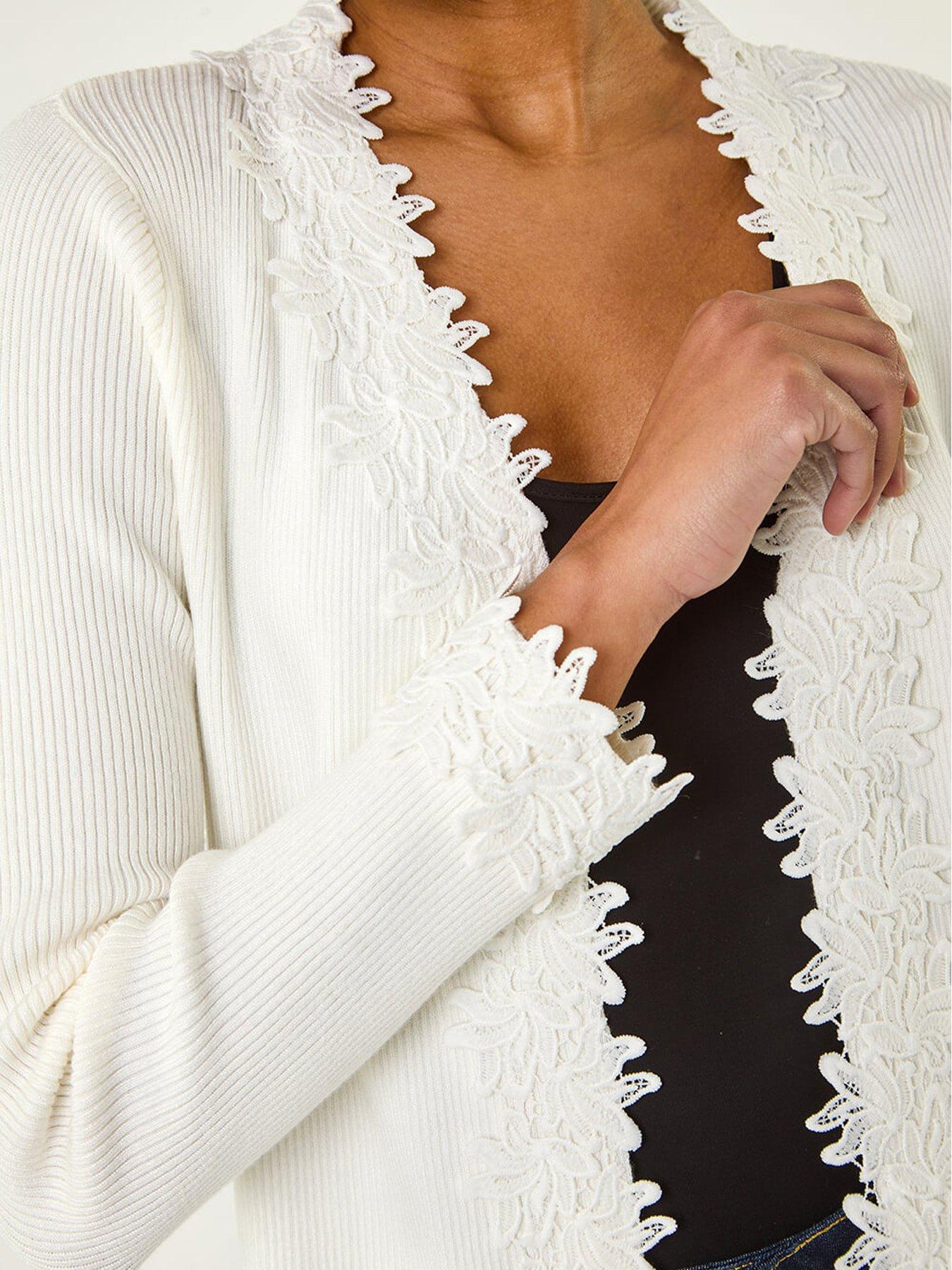  image of roman-lace-trim-knit-cardigan-ivory