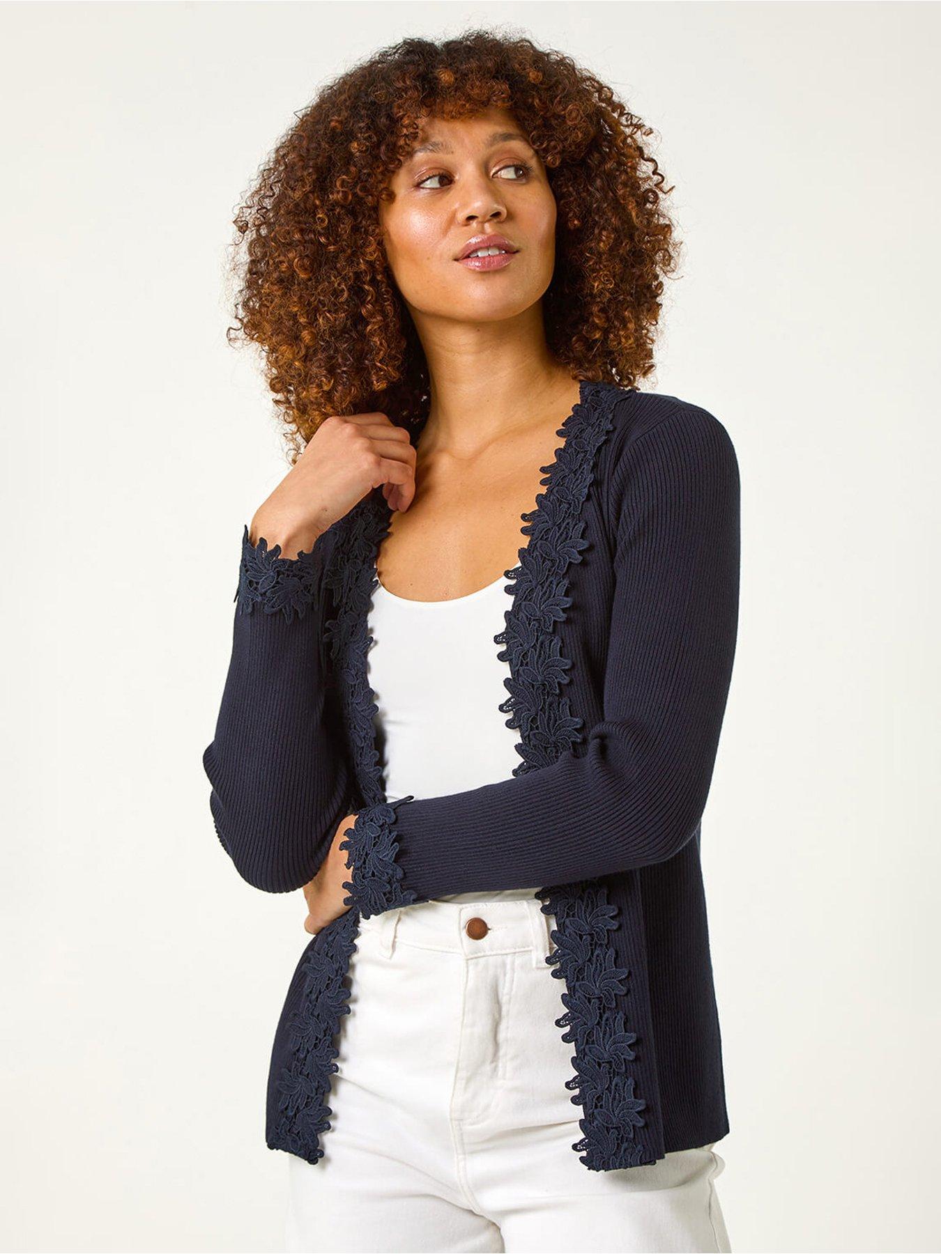 undefined Lace Trim Knit Cardigan - Navy