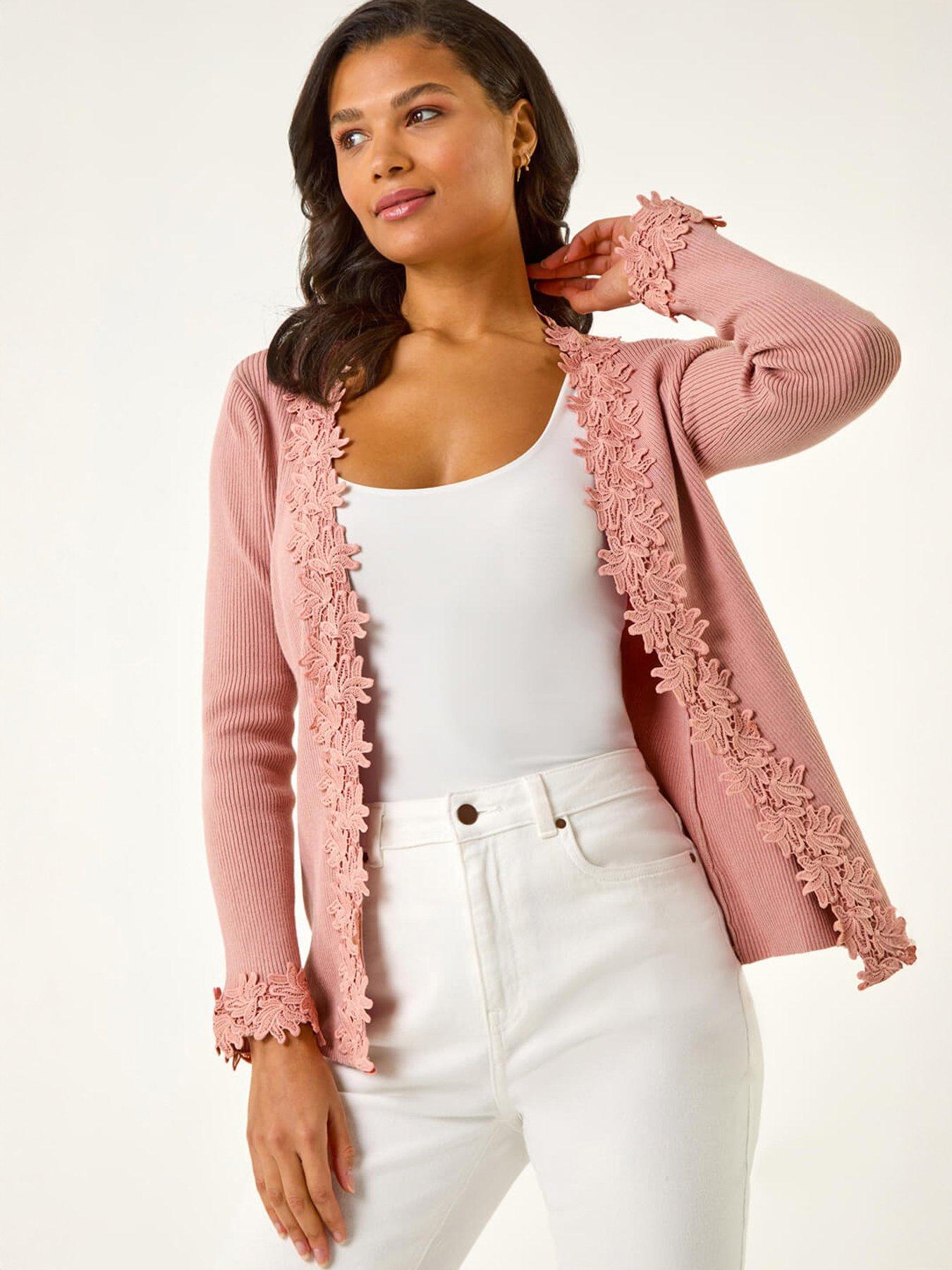 undefined Lace Trim Knit Cardigan - Pink