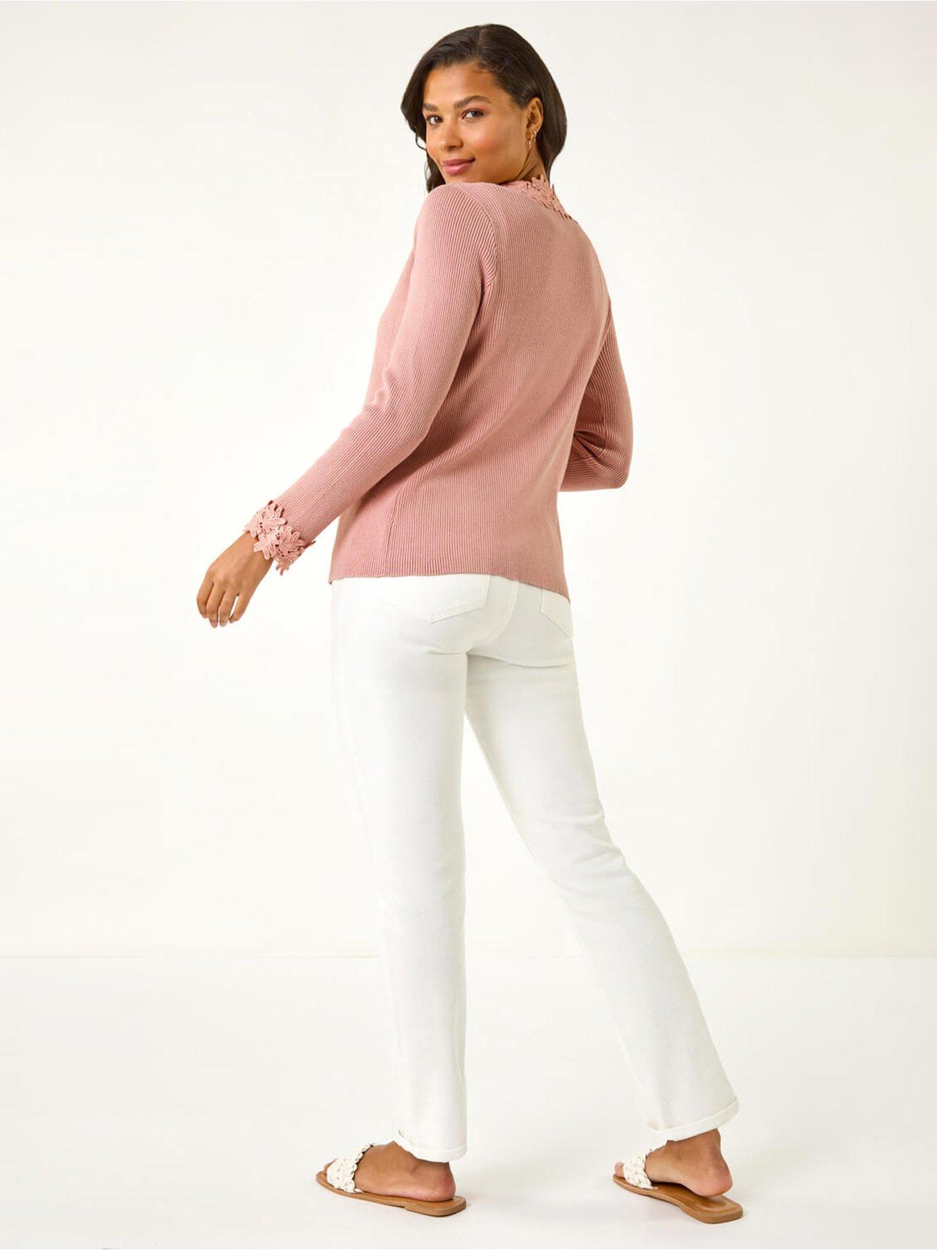 stillFront image of roman-lace-trim-knit-cardigan-pink