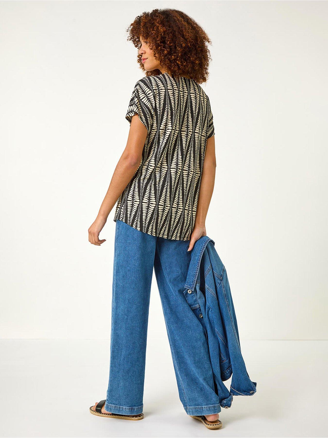 stillFront image of roman-abstract-print-front-pleat-stretch-top-cream