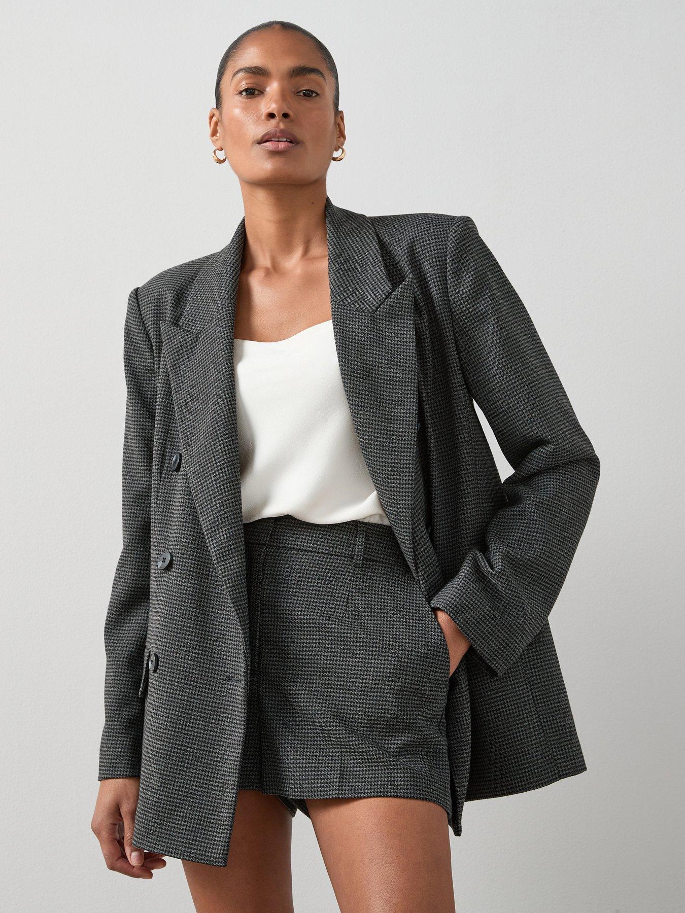 undefined Oversized Check Blazer - Black