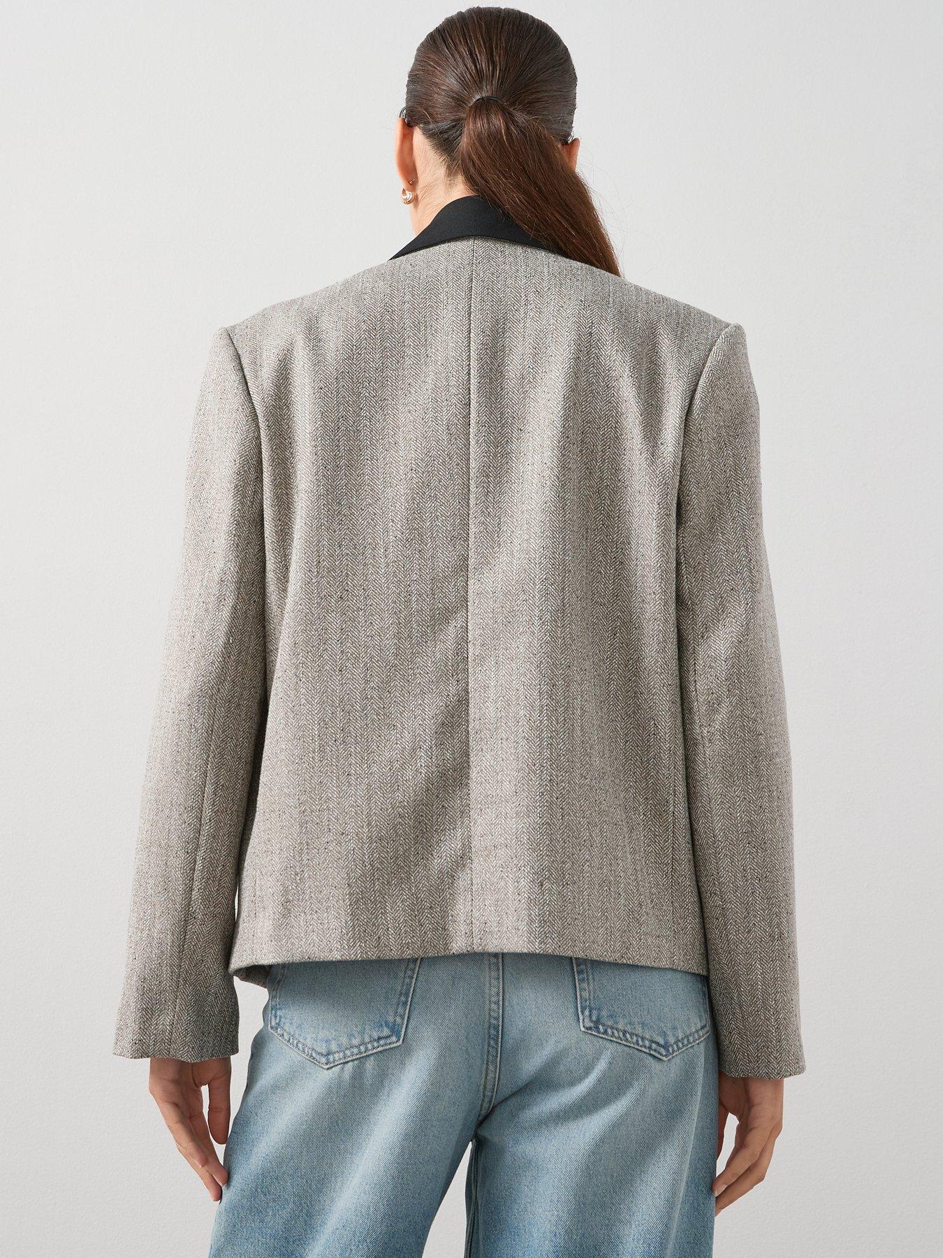 Image 2 of 7 of The Very Collection Contrast Lapel Boxy Crop Blazer - Black