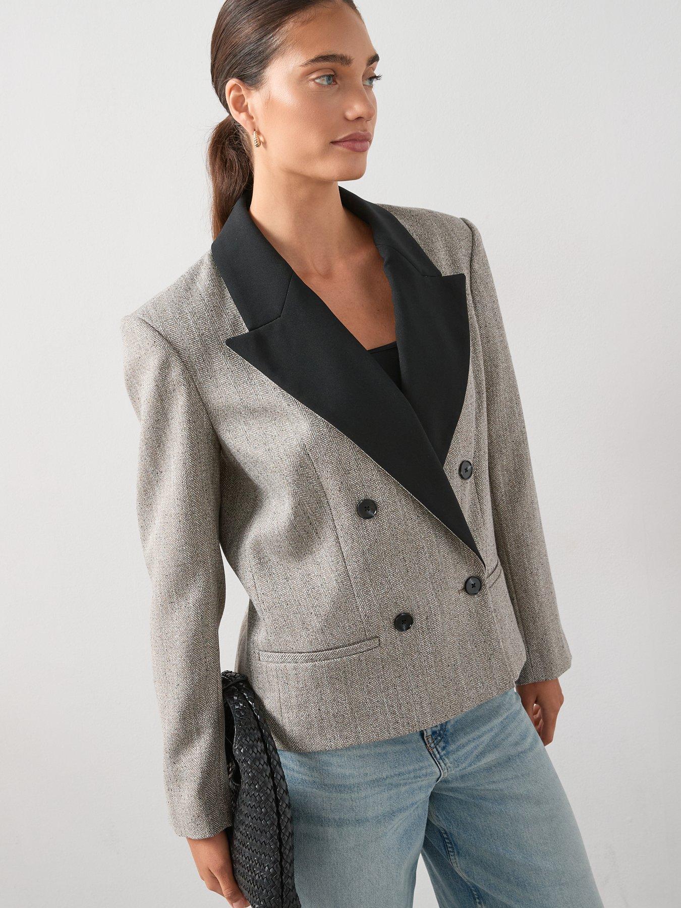 Image 5 of 7 of The Very Collection Contrast Lapel Boxy Crop Blazer - Black