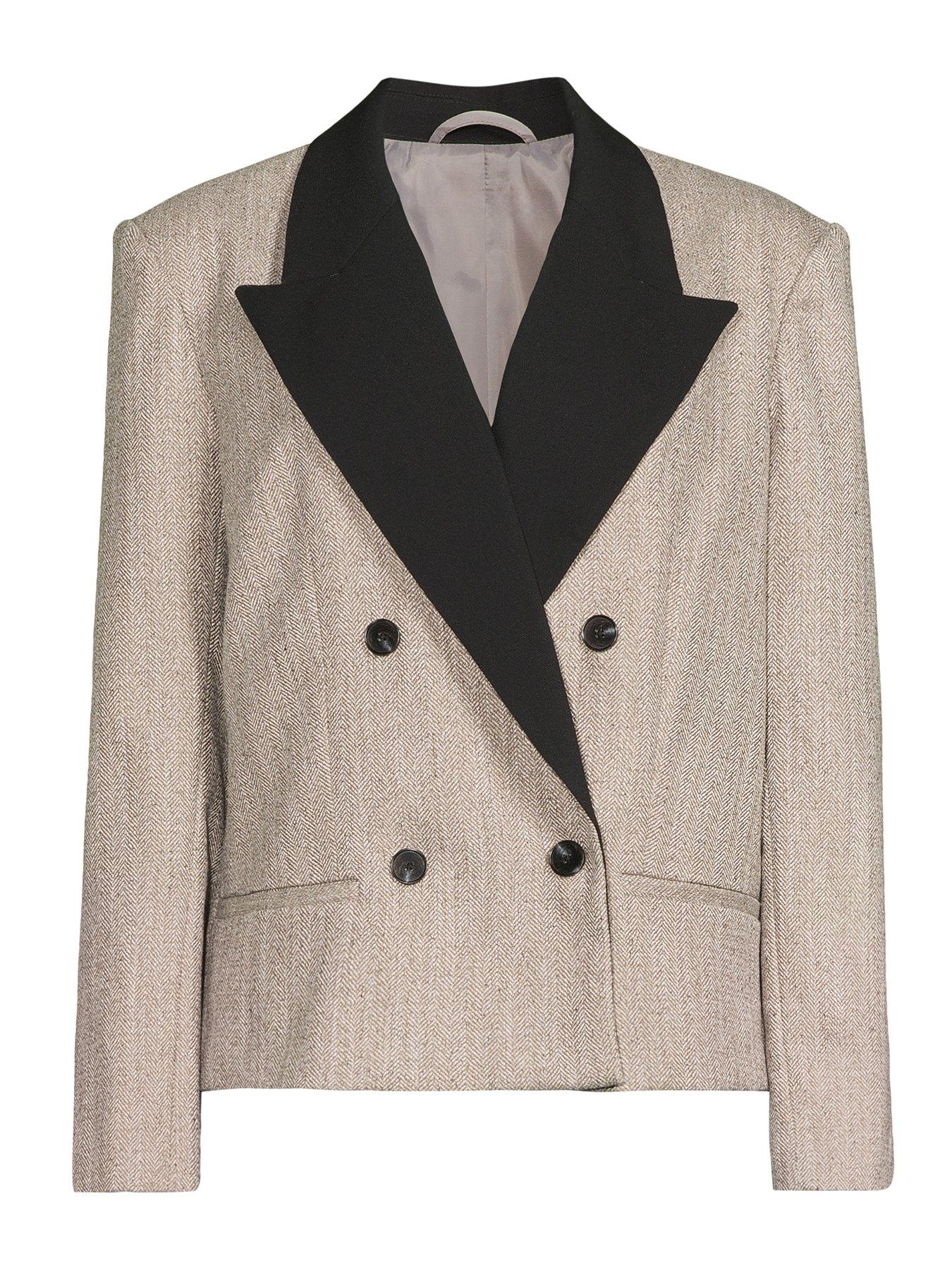 Image 7 of 7 of The Very Collection Contrast Lapel Boxy Crop Blazer - Black