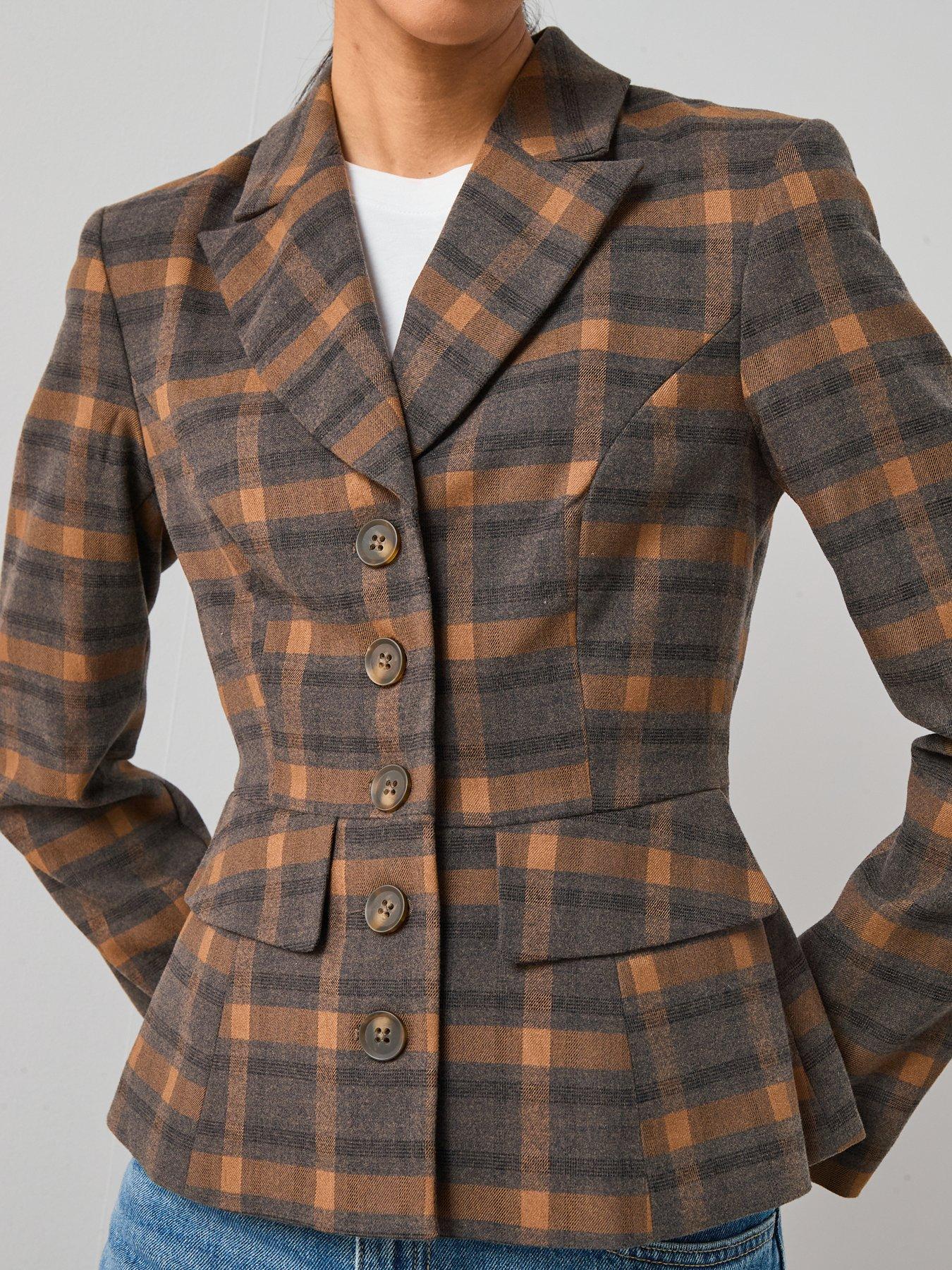 Image 4 of 6 of V by Very Large Scale Check Fitted Jacket - Multi
