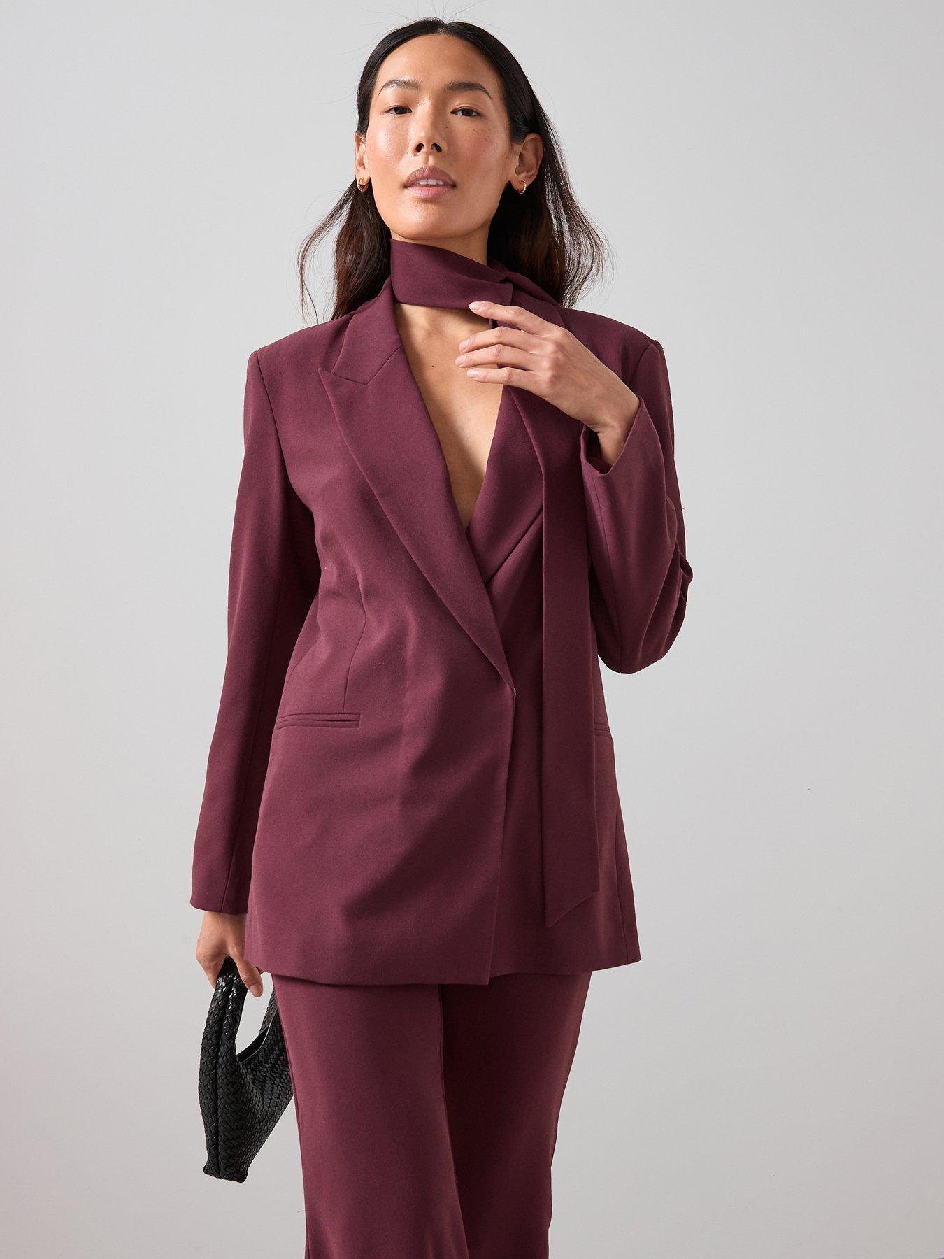  image of the-very-collection-scarf-tie-blazer-burgundy