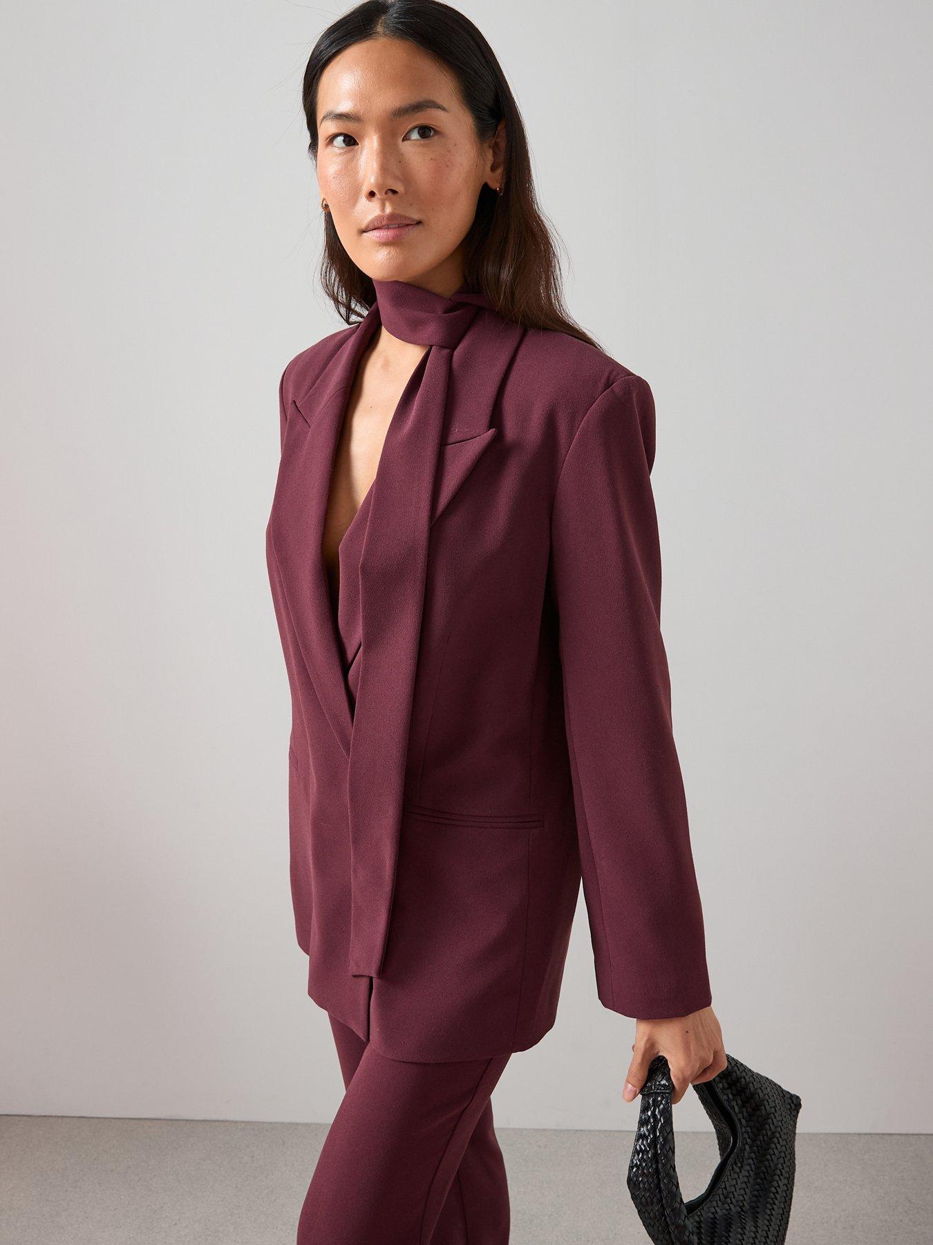  image of the-very-collection-scarf-tie-blazer-burgundy