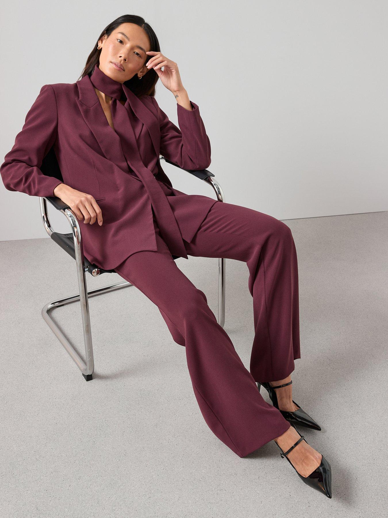  image of the-very-collection-scarf-tie-blazer-burgundy