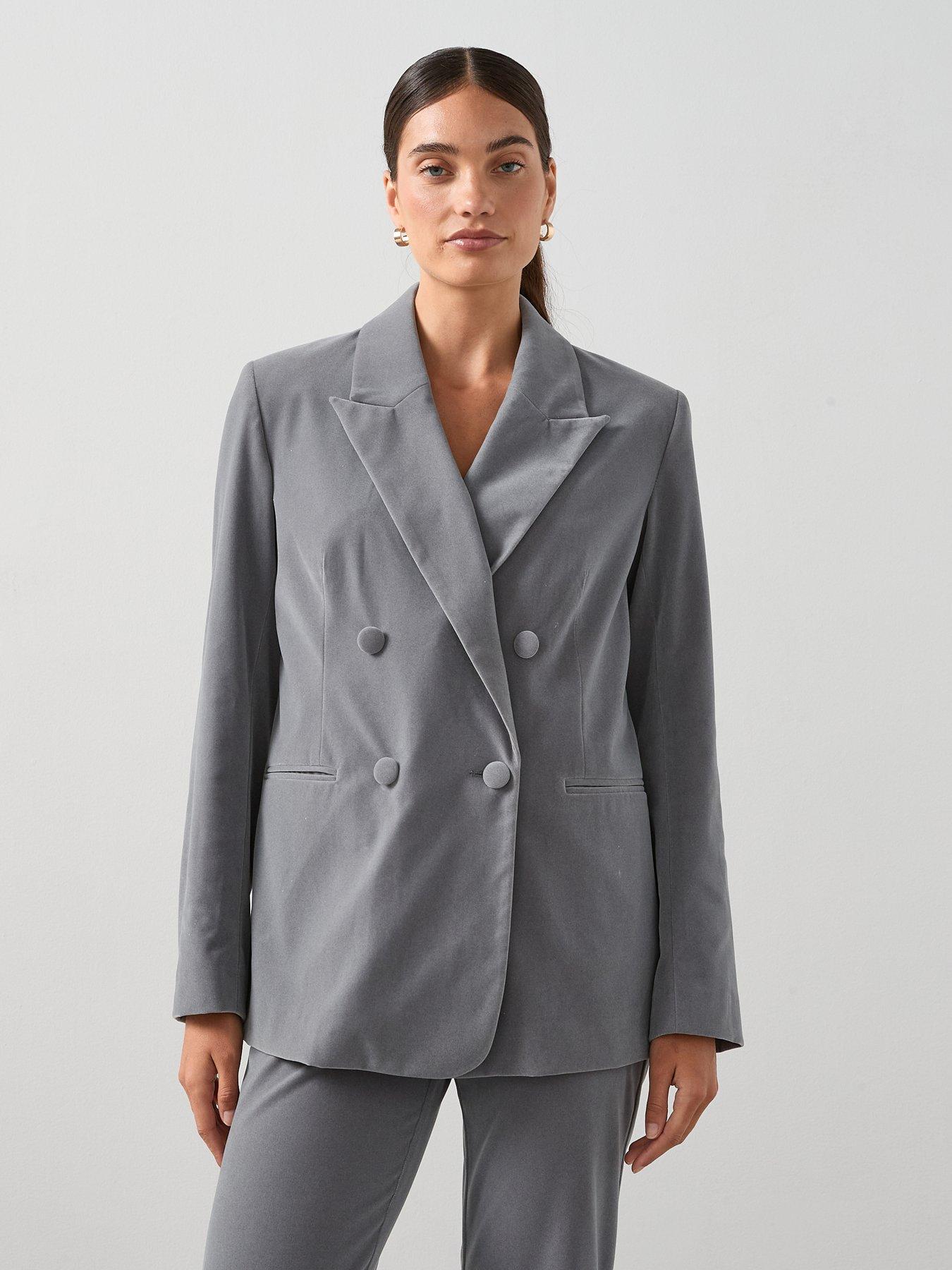 The Very Collection Relaxed Velvet Suit Jacket - Grey