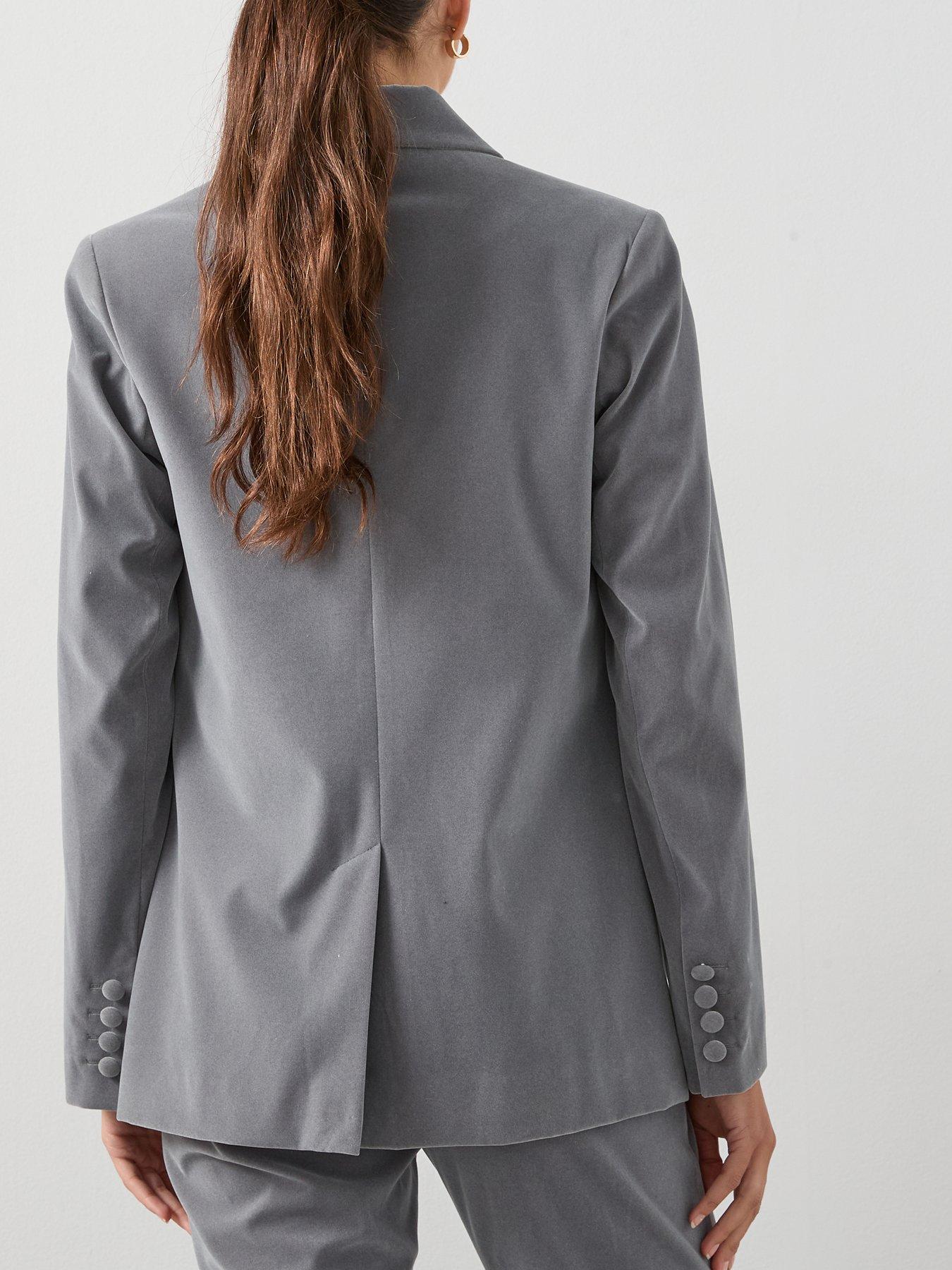 Image 4 of 6 of The Very Collection Relaxed Velvet Suit Jacket - Grey