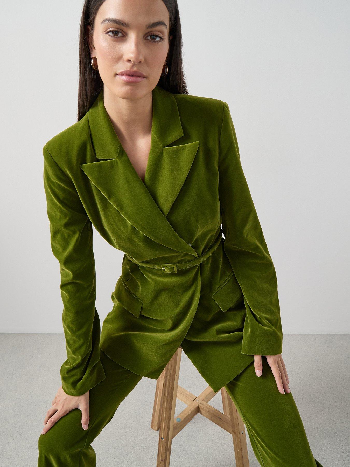Image 1 of 7 of The Very Collection Sculpted Velvet Blazer - Green