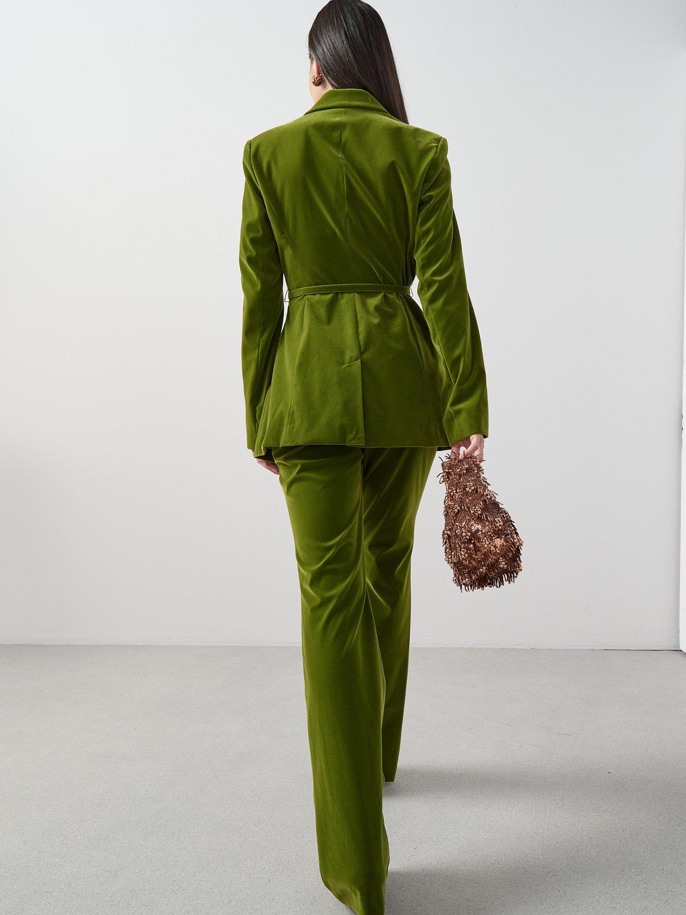 Image 2 of 7 of The Very Collection Sculpted Velvet Blazer - Green