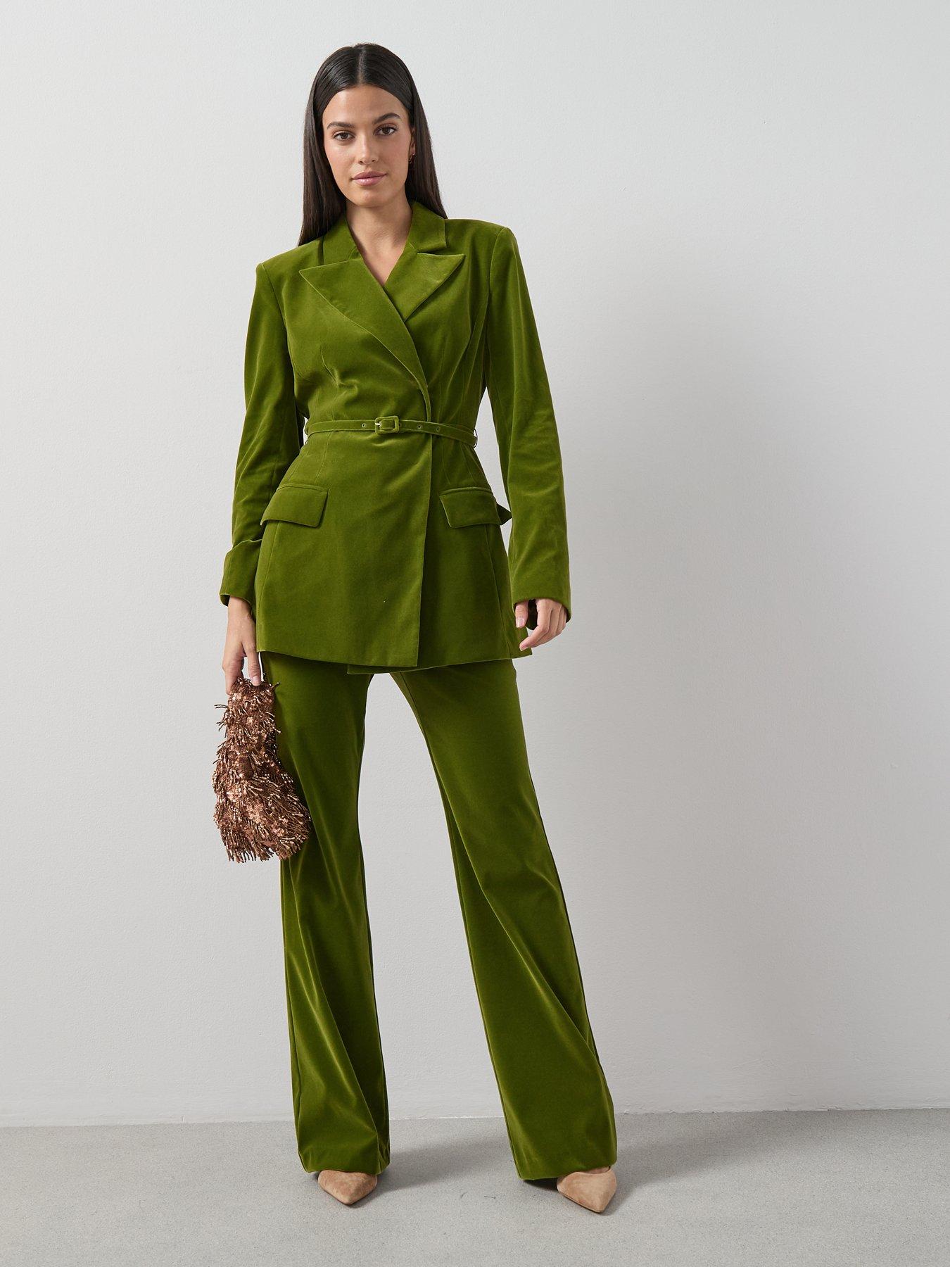 Image 3 of 7 of The Very Collection Sculpted Velvet Blazer - Green