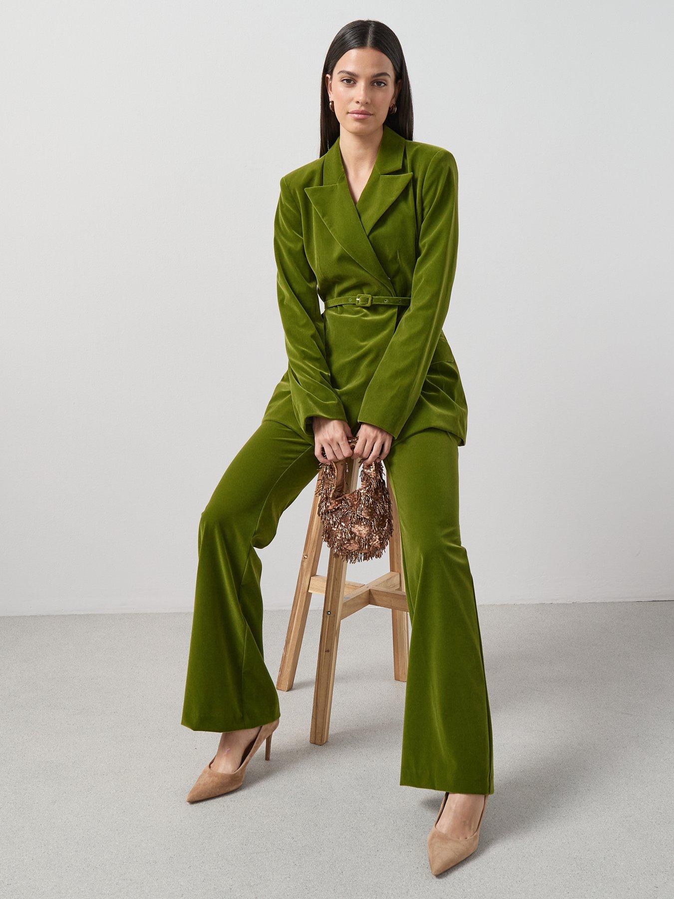 Image 6 of 7 of The Very Collection Sculpted Velvet Blazer - Green