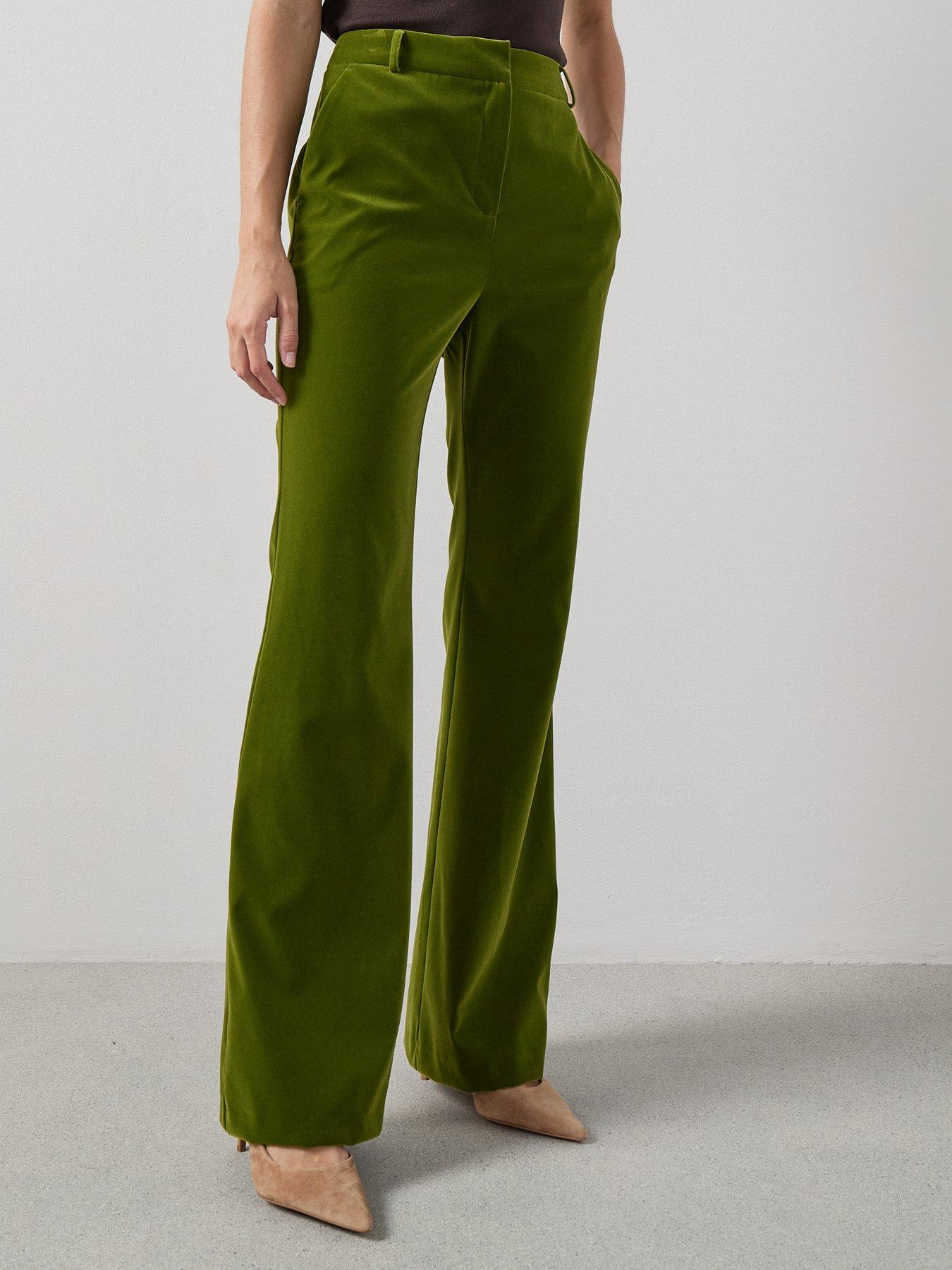  image of the-very-collection-velvet-kickflare-trousers-green