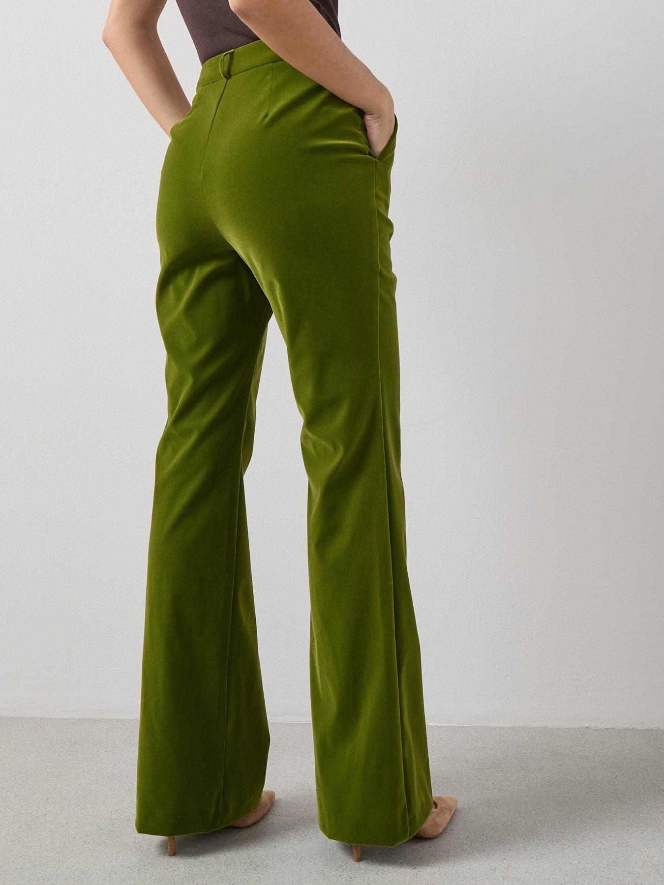 stillFront image of the-very-collection-velvet-kickflare-trousers-green