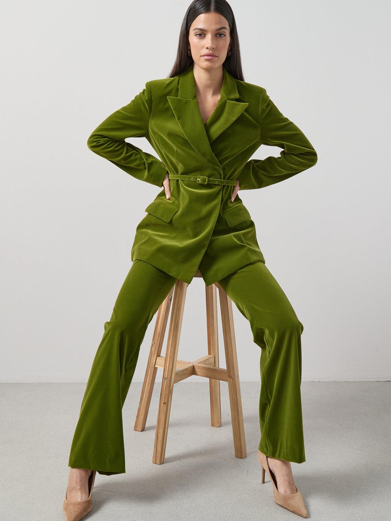  image of the-very-collection-velvet-kickflare-trousers-green