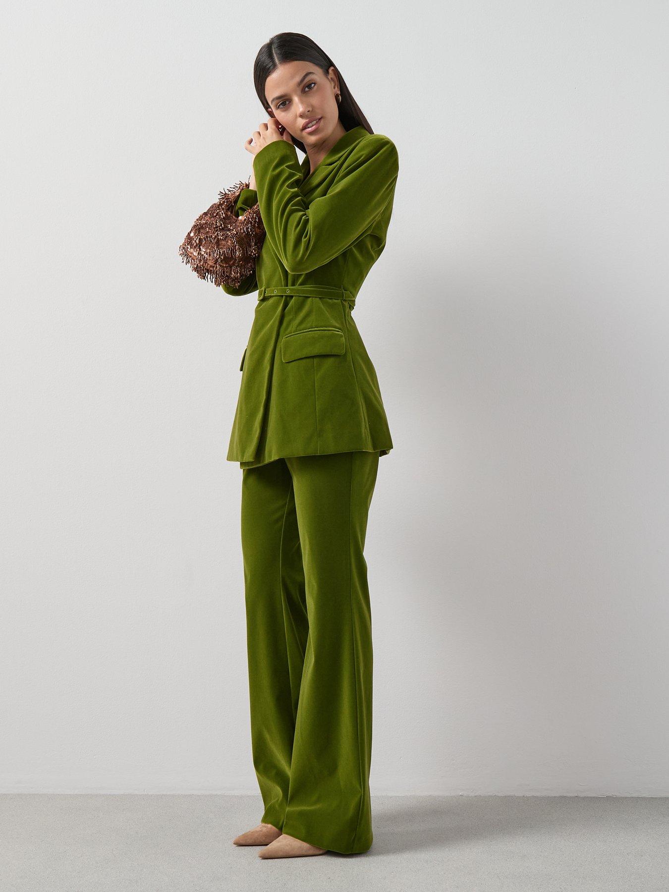  image of the-very-collection-velvet-kickflare-trousers-green