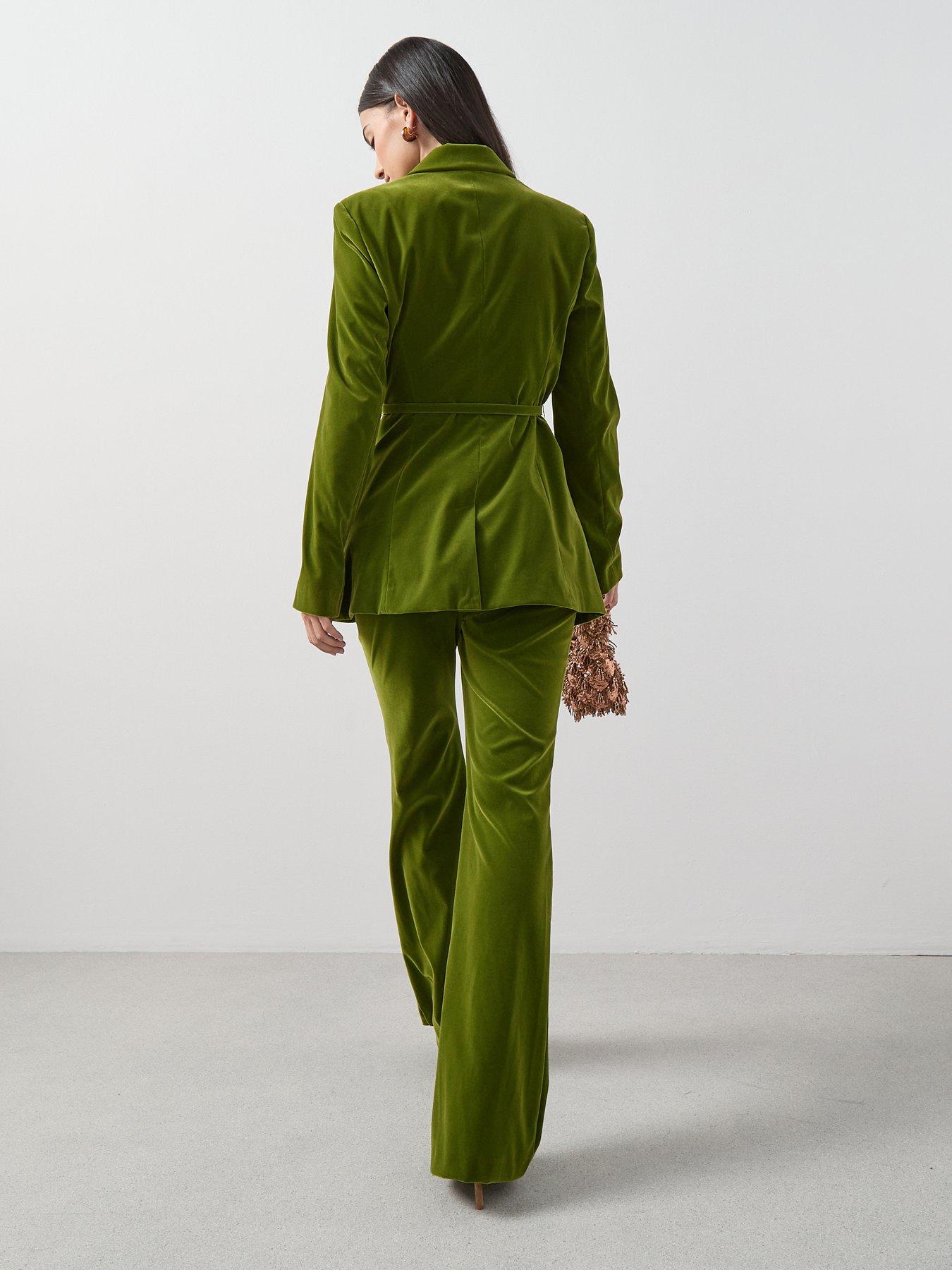  image of the-very-collection-velvet-kickflare-trousers-green