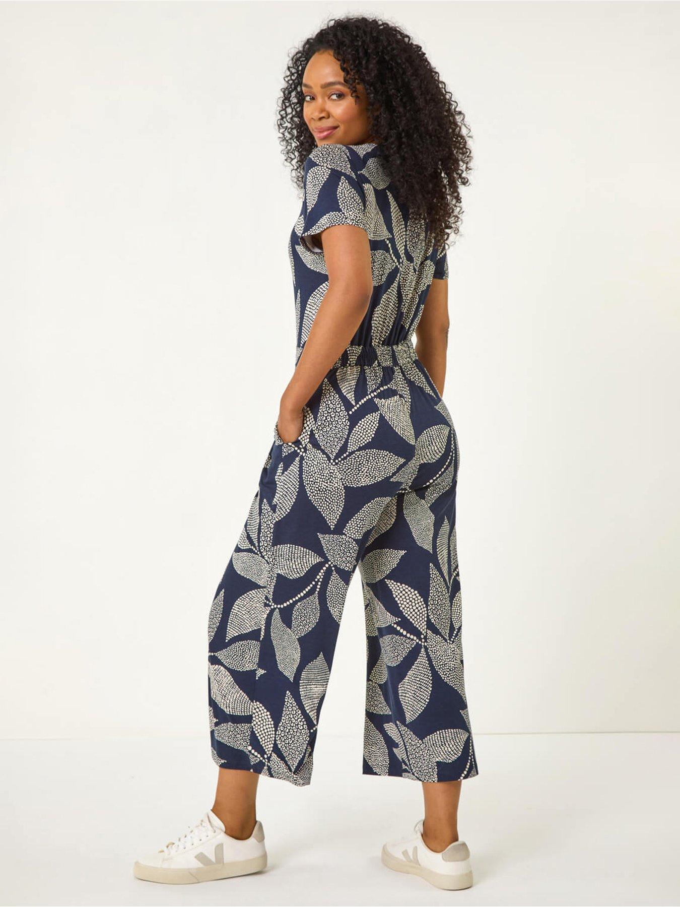 Image 2 of 5 of Roman Petite Leaf Print Stretch Jumpsuit