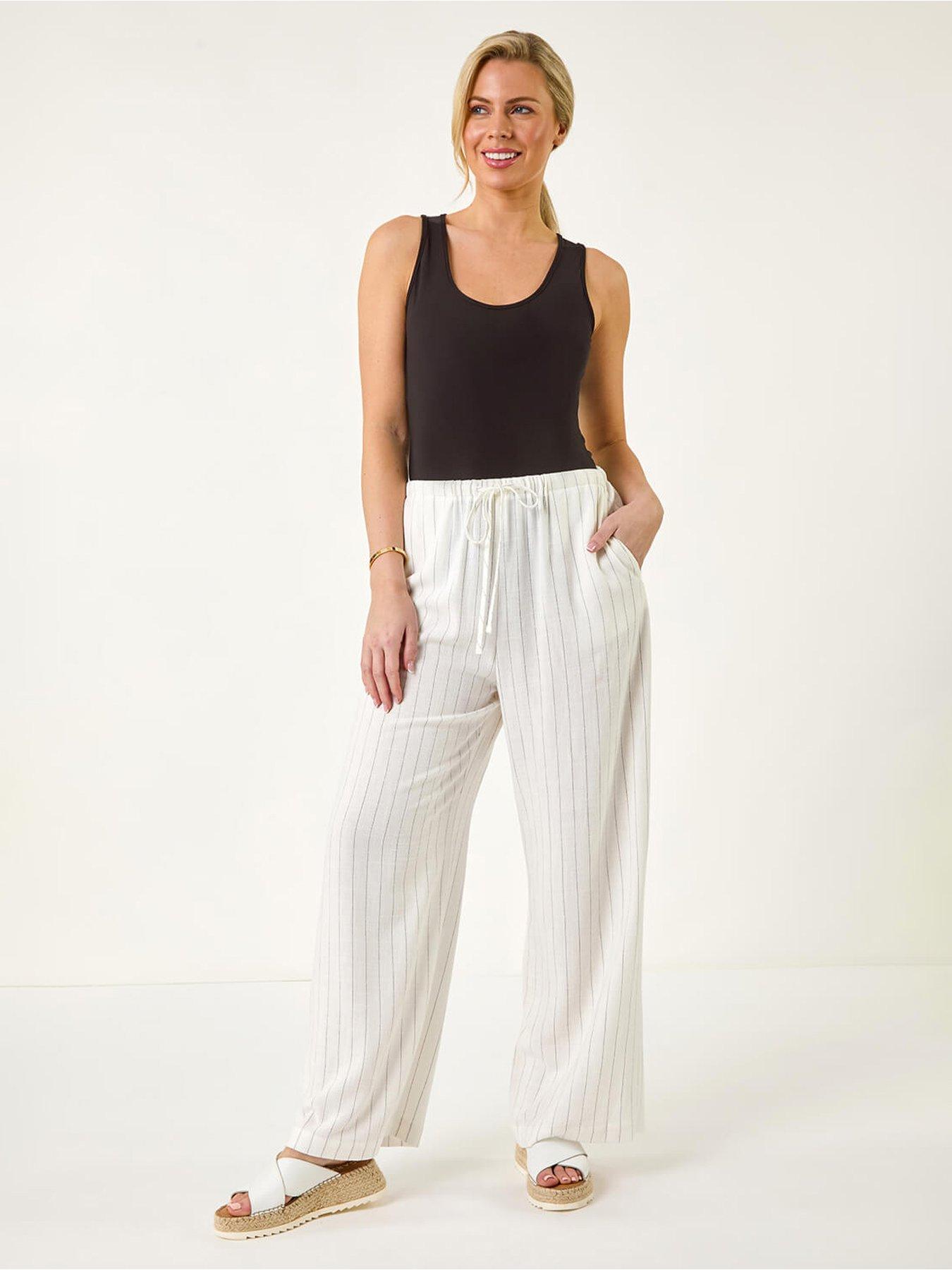  image of roman-petite-linen-elastic-waist-trouser