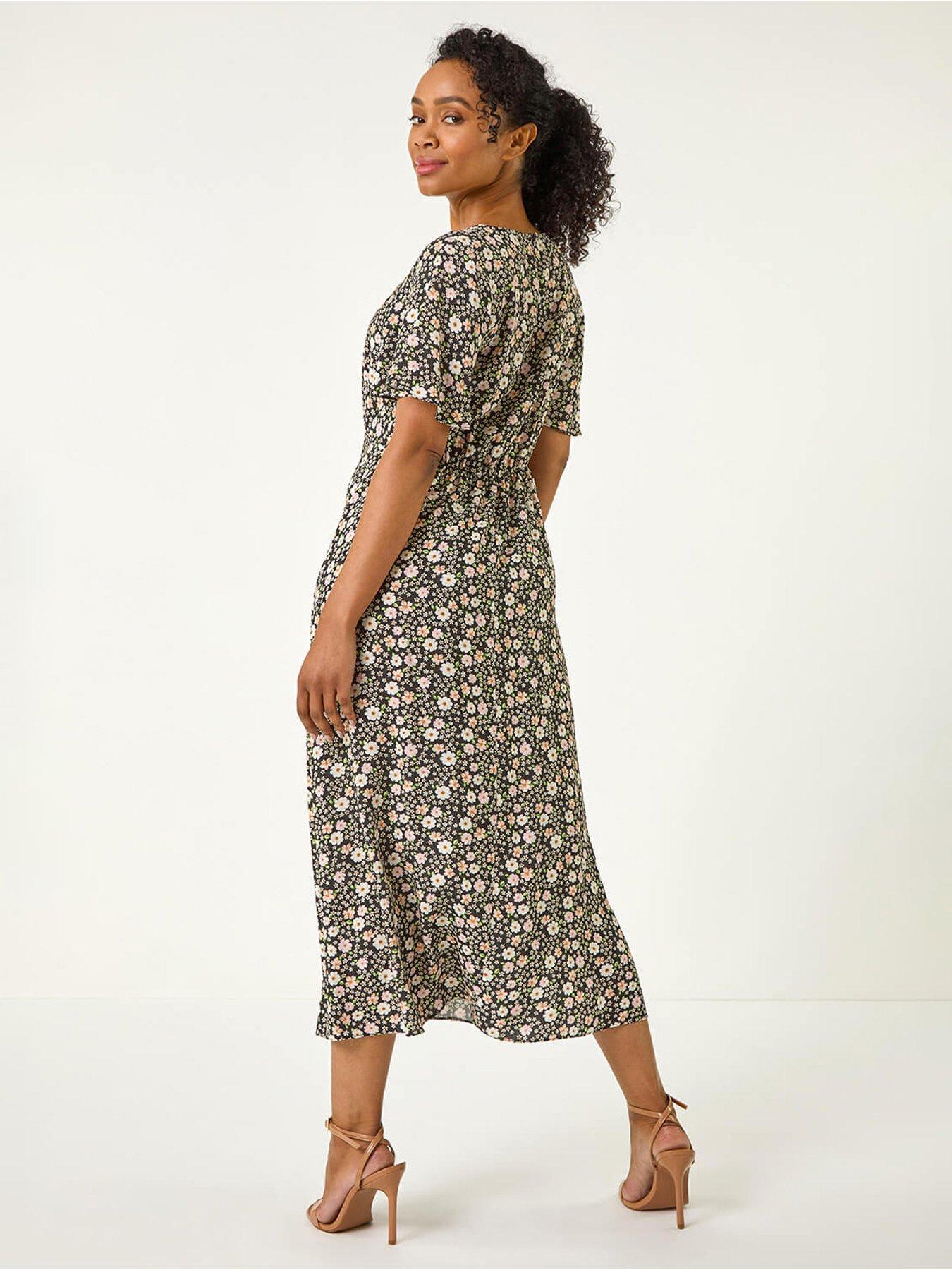  image of roman-petite-ditsy-tea-v-neck-midi-dress