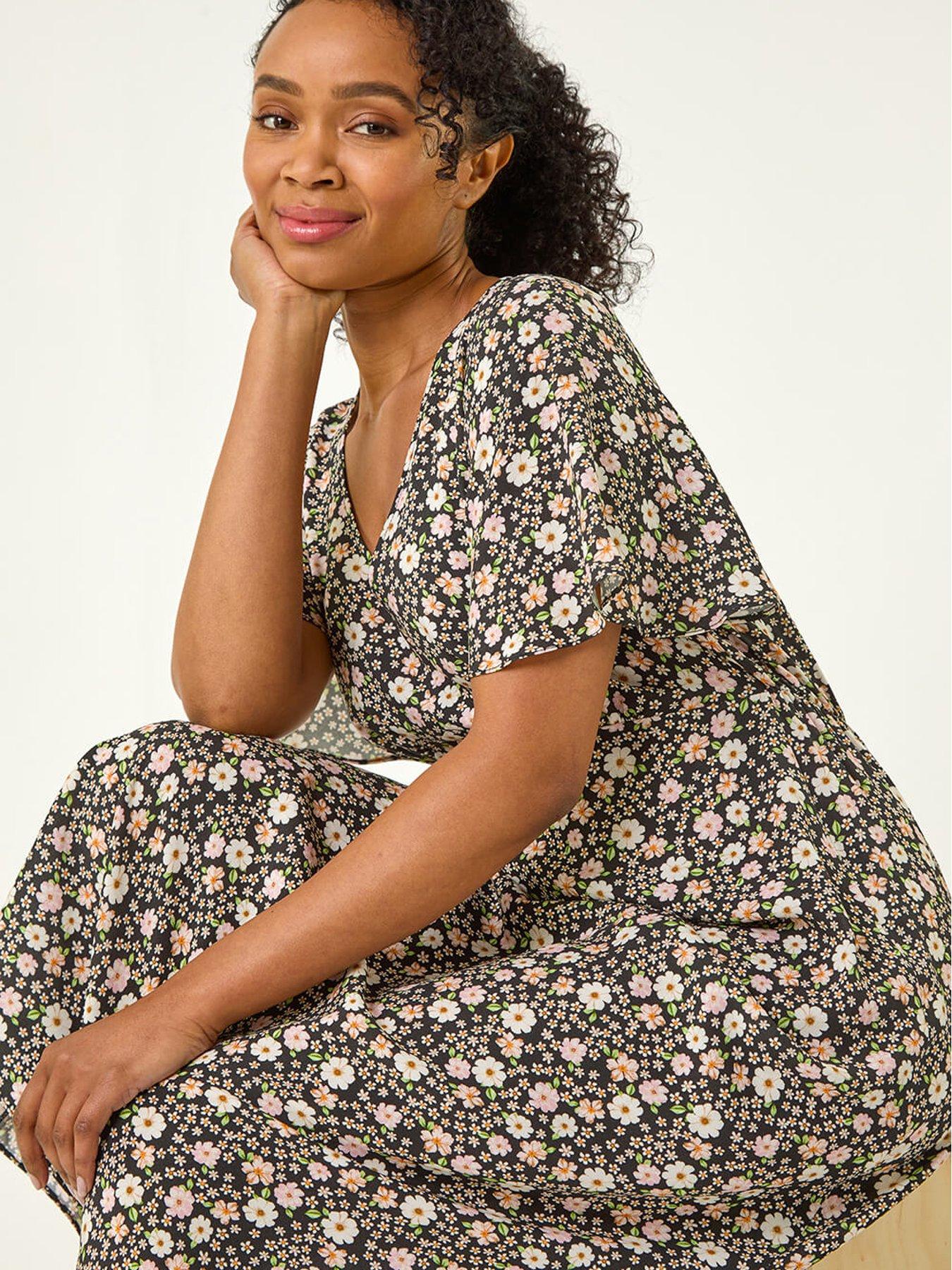  image of roman-petite-ditsy-tea-v-neck-midi-dress