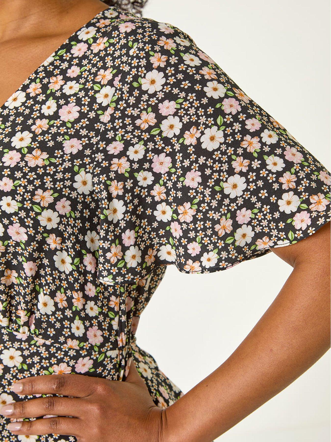  image of roman-petite-ditsy-tea-v-neck-midi-dress
