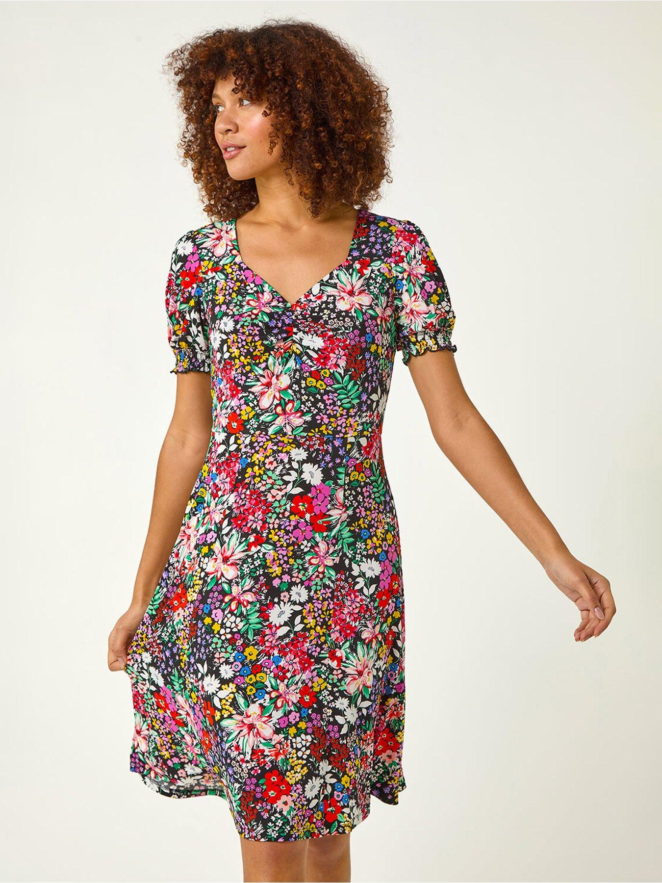 roman-floral-print-ruched-stretch-midi-dress-multi