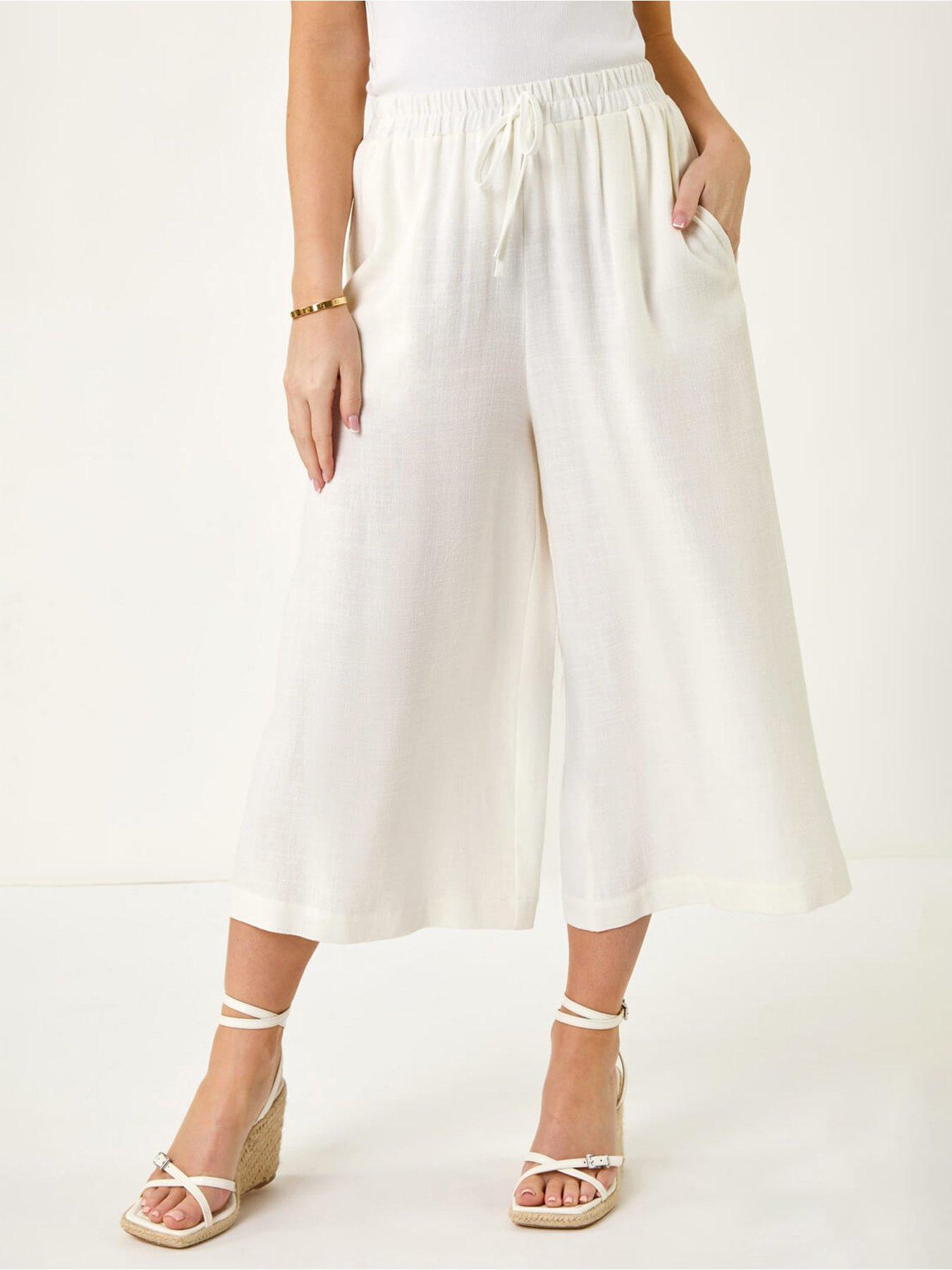 undefined Petite Elasticated Waist Linen Culotte - White