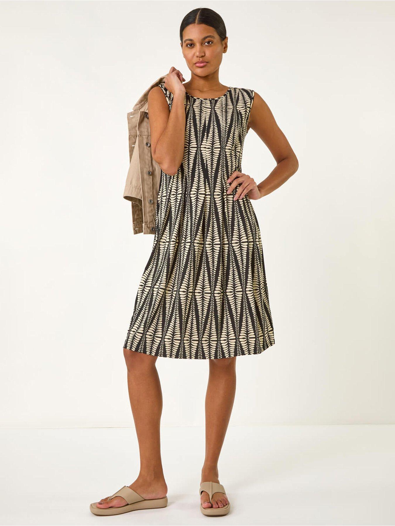 Image 4 of 5 of Roman Abstract Print Panel Detail Dress