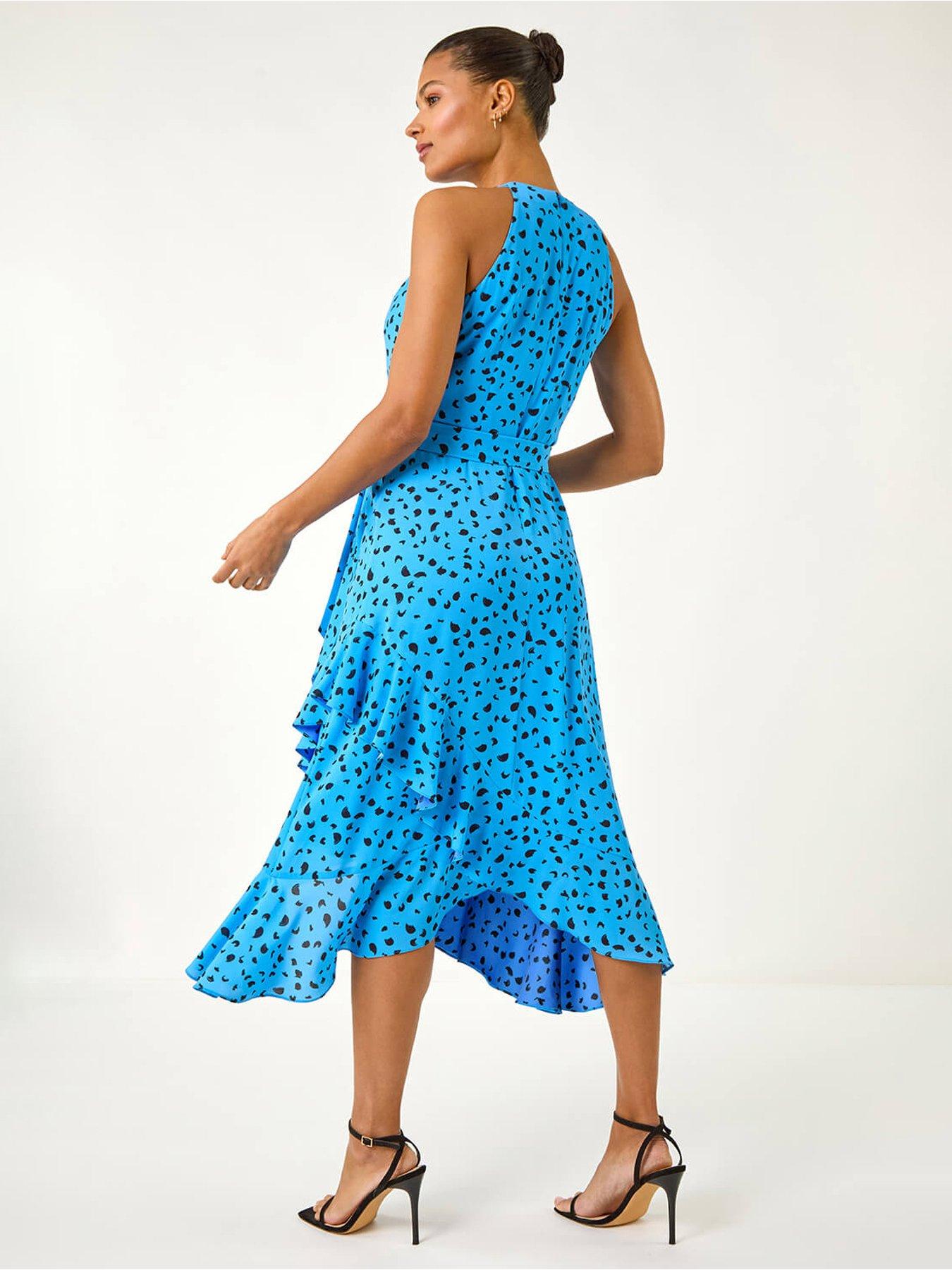  image of roman-spot-print-frill-hem-halter-dress