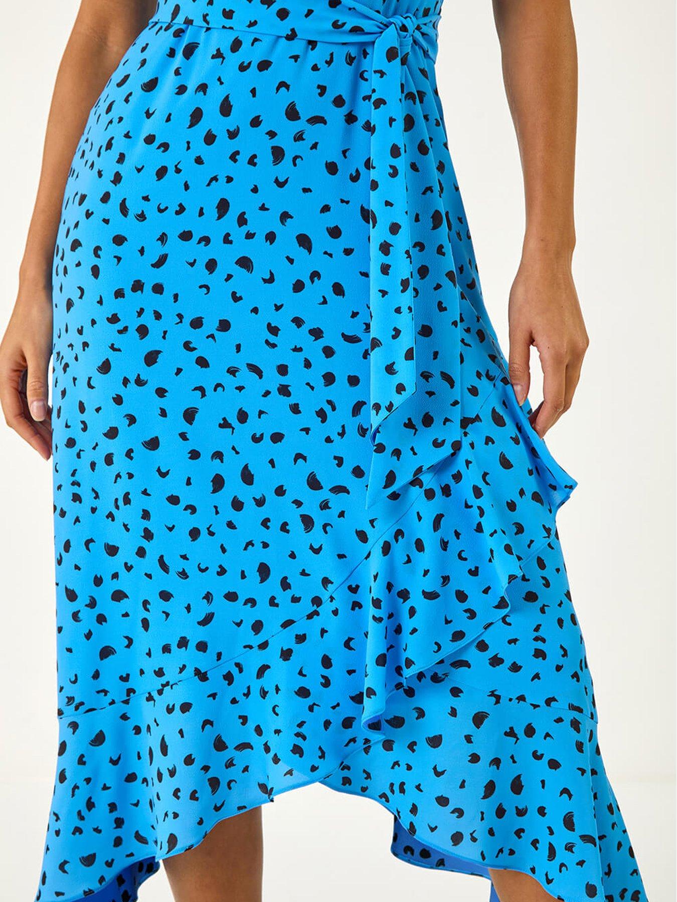  image of roman-spot-print-frill-hem-halter-dress