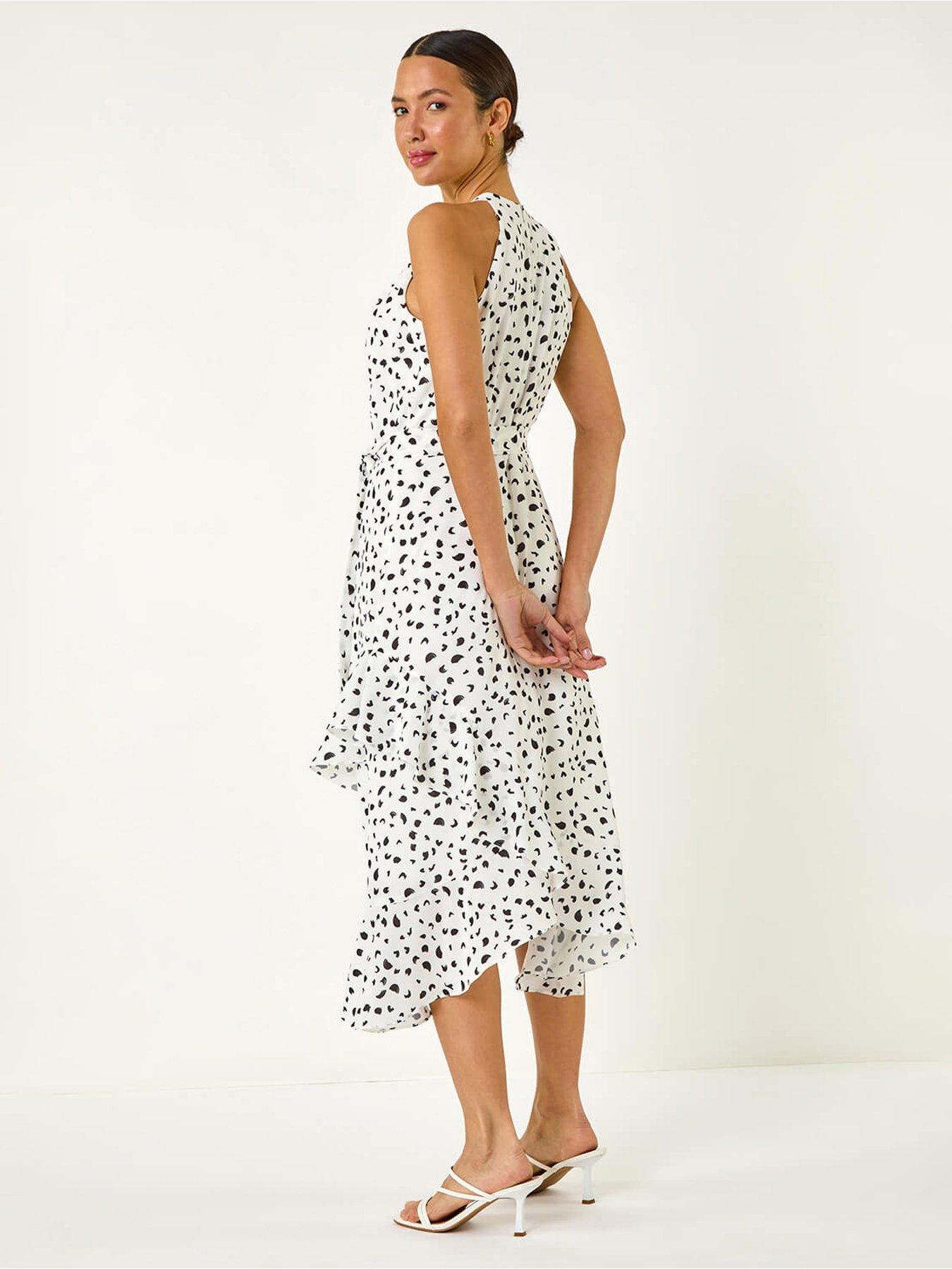 stillFront image of roman-spot-print-frill-hem-halter-dress