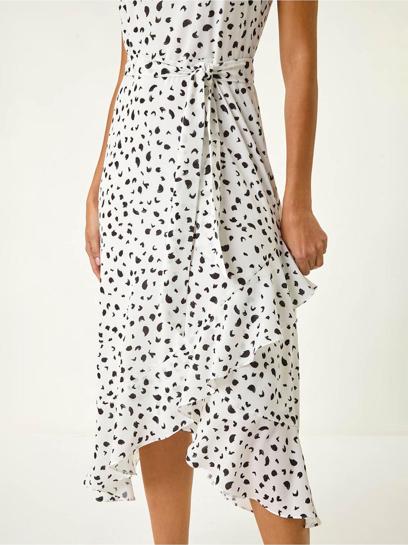  image of roman-spot-print-frill-hem-halter-dress
