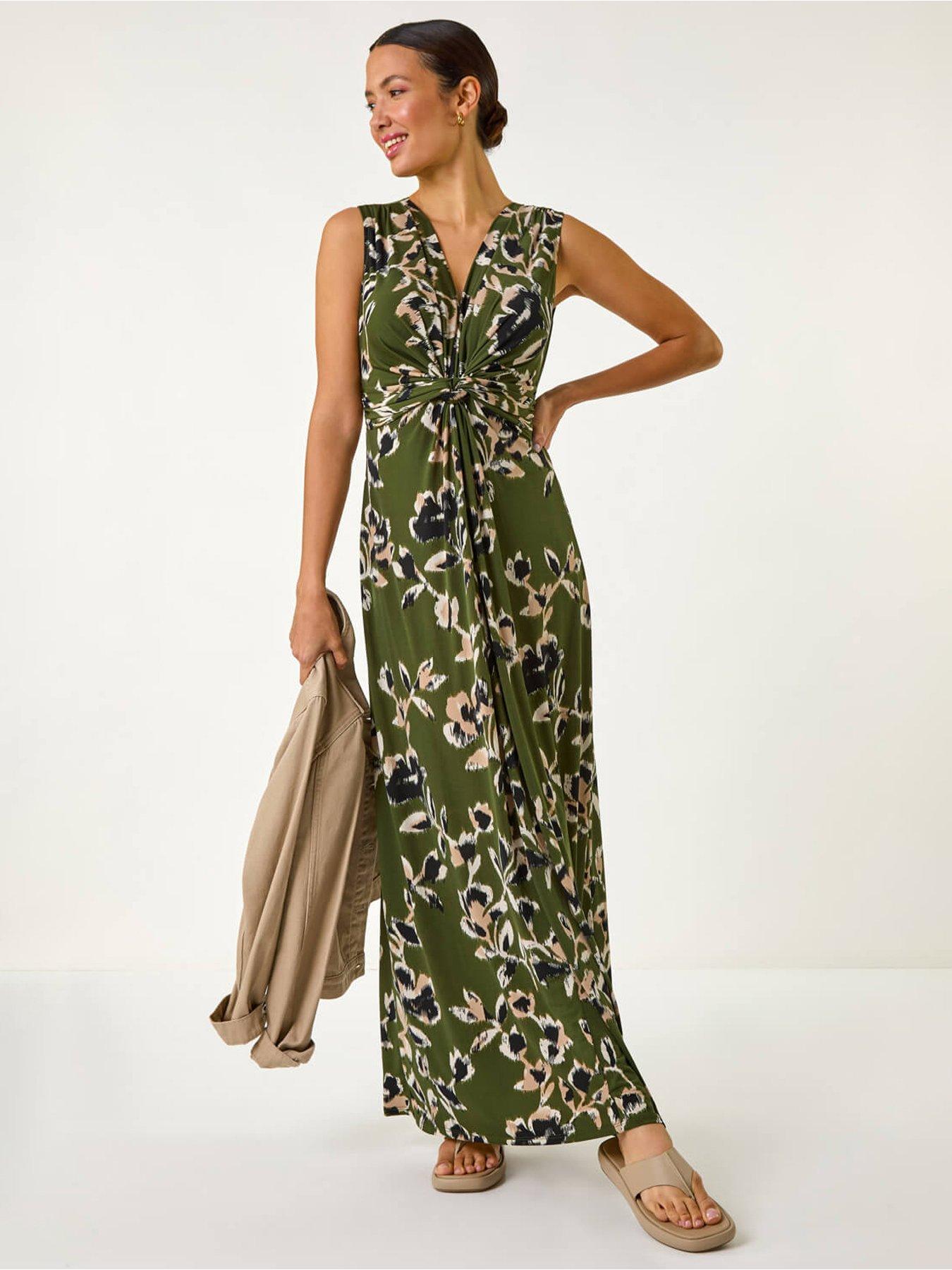  image of roman-leaf-print-twist-front-maxi-dress