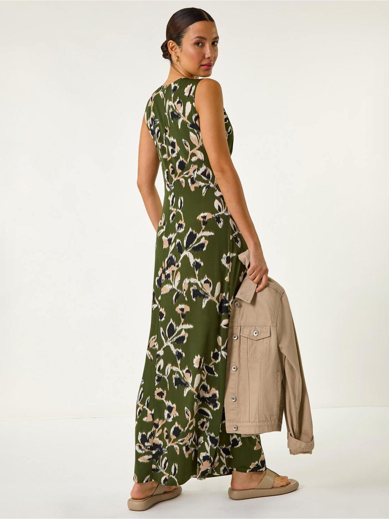  image of roman-leaf-print-twist-front-maxi-dress