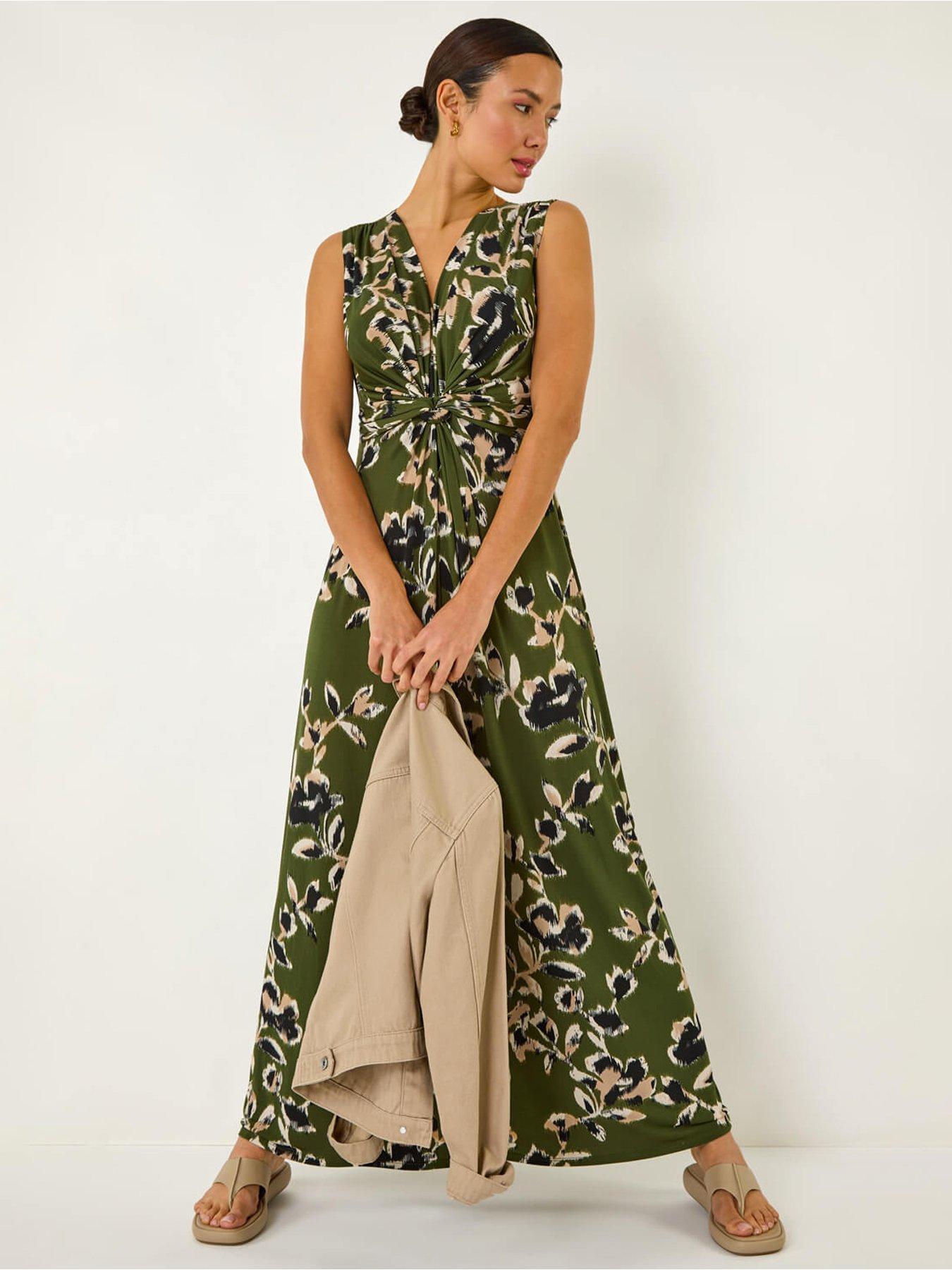  image of roman-leaf-print-twist-front-maxi-dress