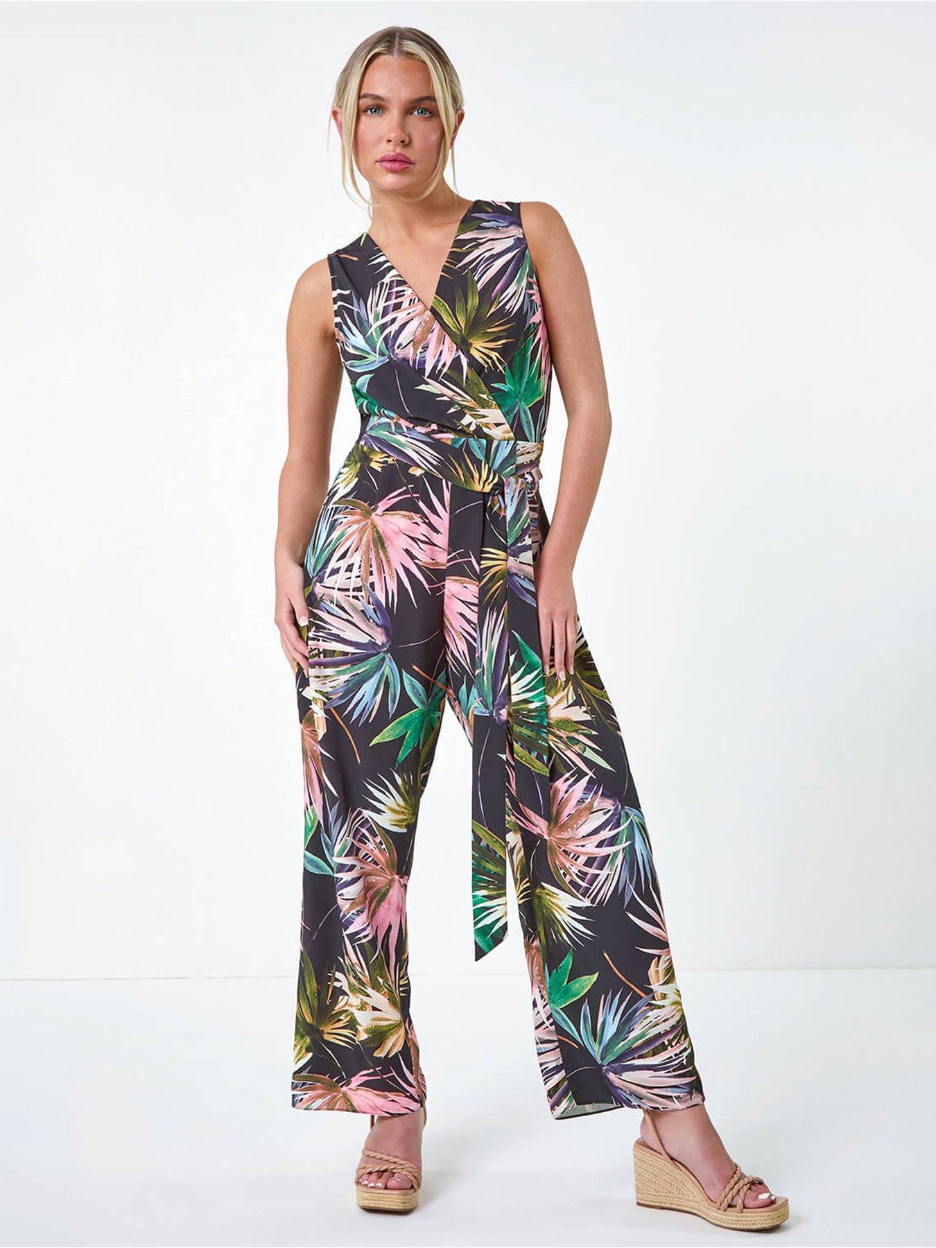 undefined Petite Tropical Print Wrap Jumpsuit