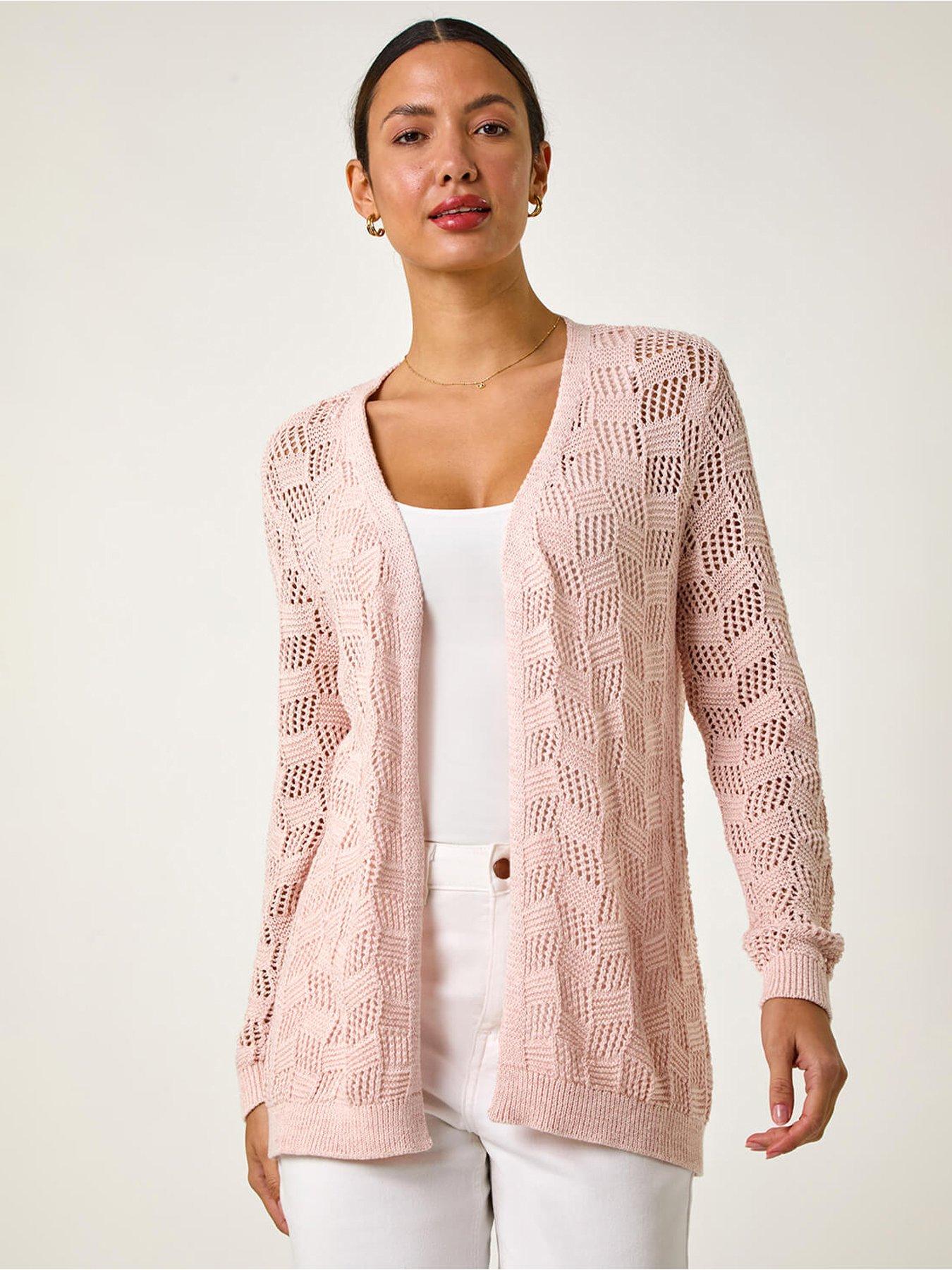  image of roman-shimmer-texture-slouch-stitch-cardigan-pink