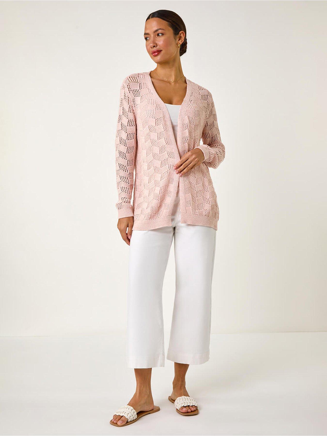  image of roman-shimmer-texture-slouch-stitch-cardigan-pink