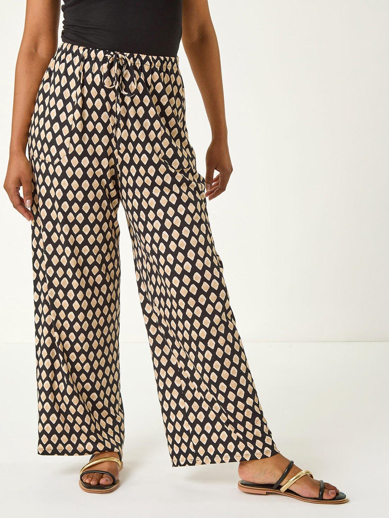 Roman Petite Geo Print Wide Leg Stretch Trouser - Black