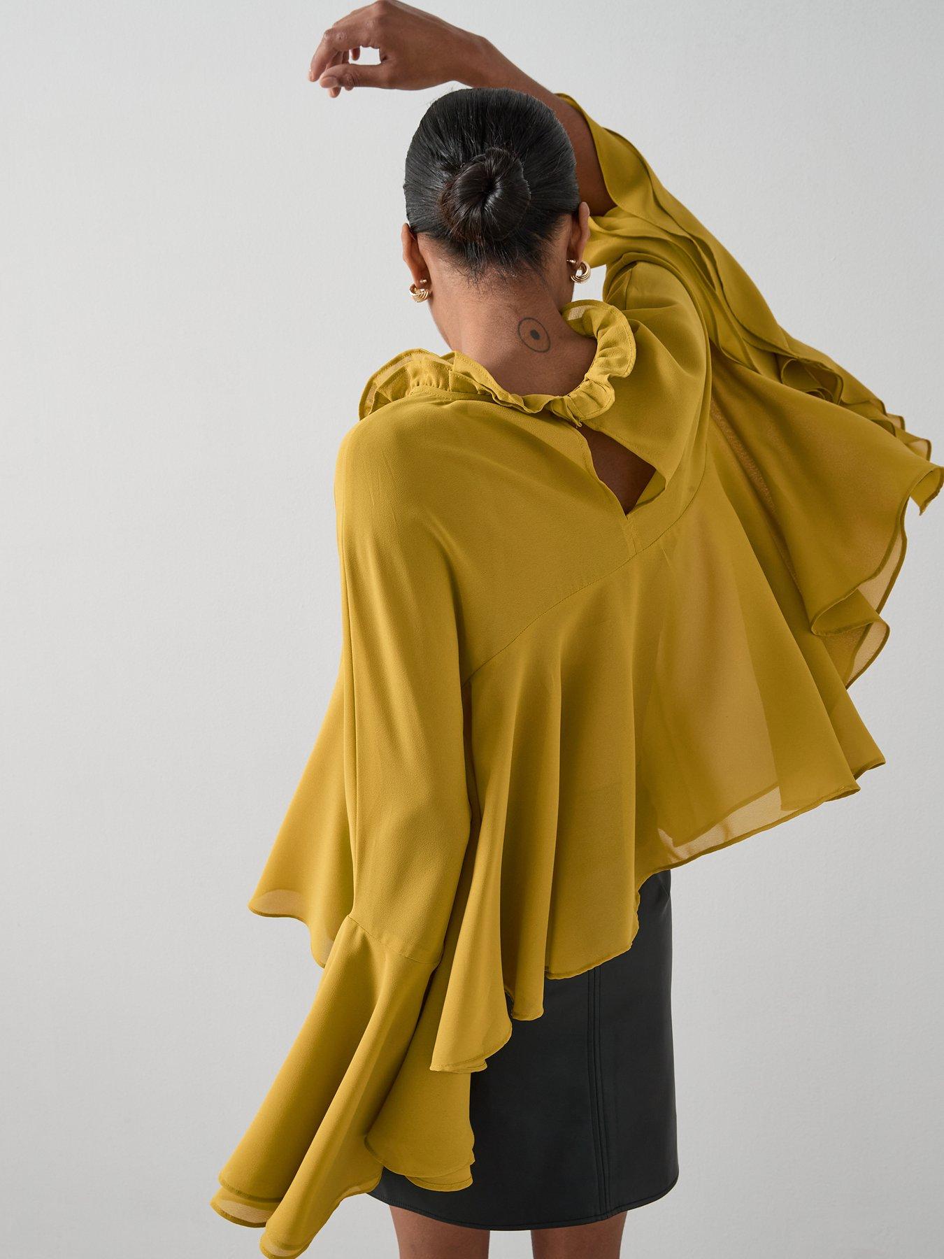 Image 2 of 7 of The Very Collection Flounced Frill Detail High Neck Blouse - Yellow
