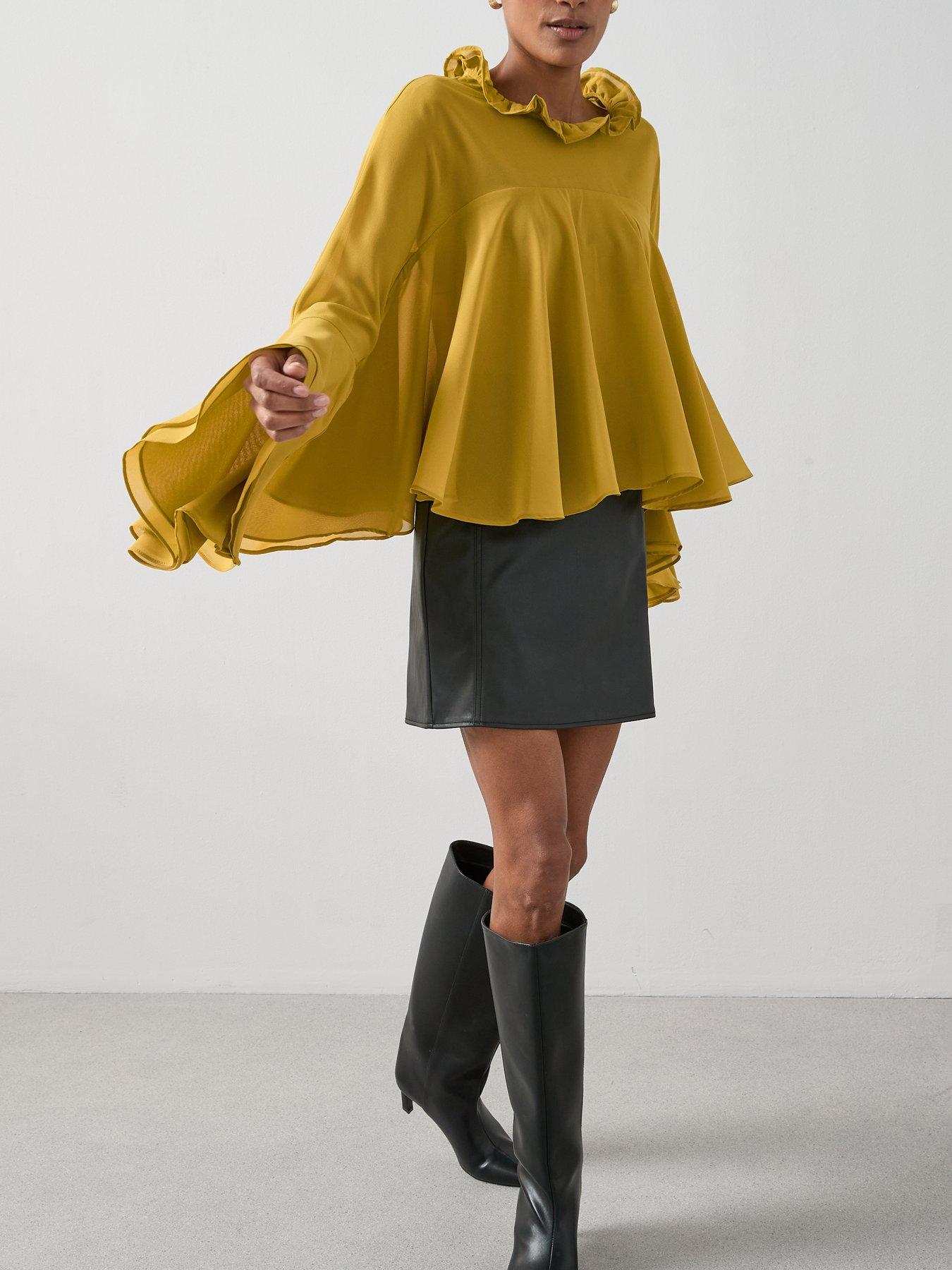 Image 4 of 7 of The Very Collection Flounced Frill Detail High Neck Blouse - Yellow