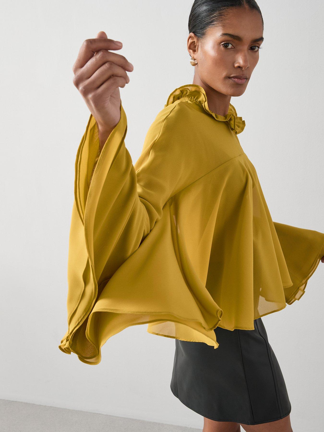 Image 5 of 7 of The Very Collection Flounced Frill Detail High Neck Blouse - Yellow