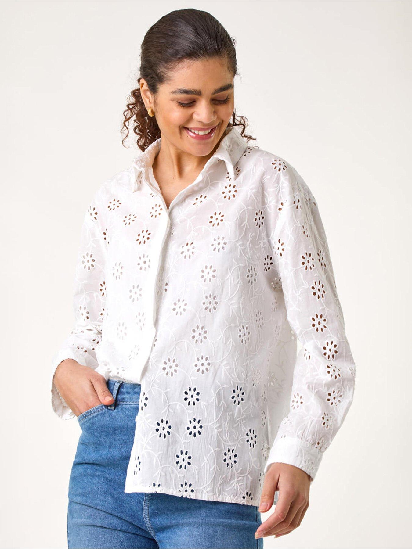 undefined Floral Broderie Collar Cotton Shirt
